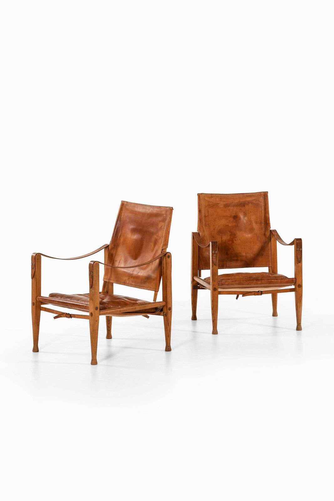 Pair Of Safari Easy Chairs In Ash, Brass And Leather By Kaare Klint, 1950's photo furniture