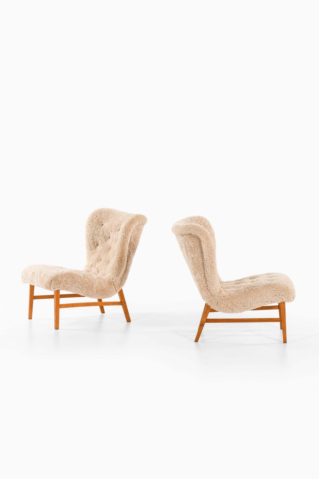 Easy Chairs In Beech & Reupholstered In Sheepskin By Erik Bertil Karlén, 1940's photo 7223.0