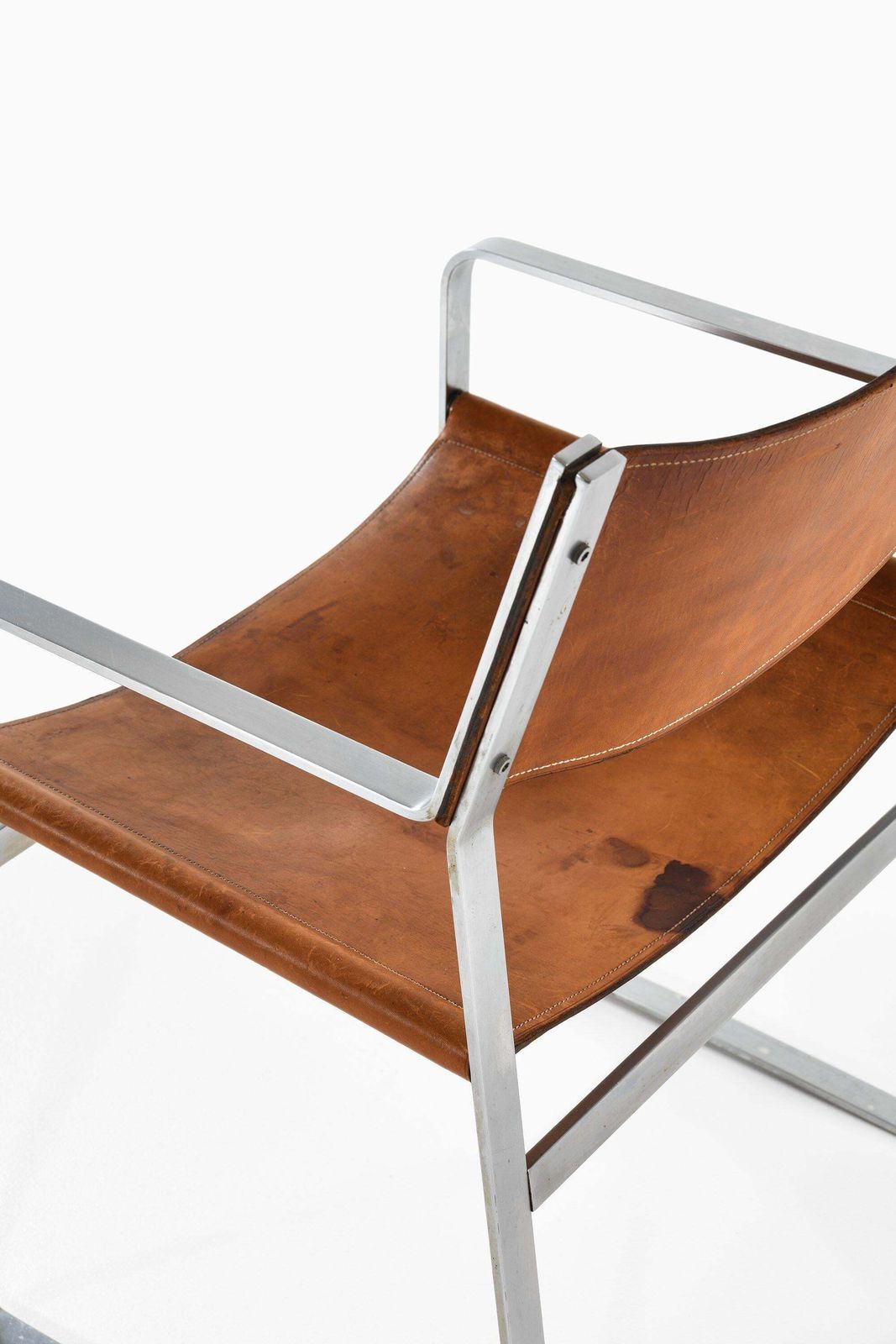 Armchair In Steel And Original Leather By Hans Wegner, 1970s photo vintage