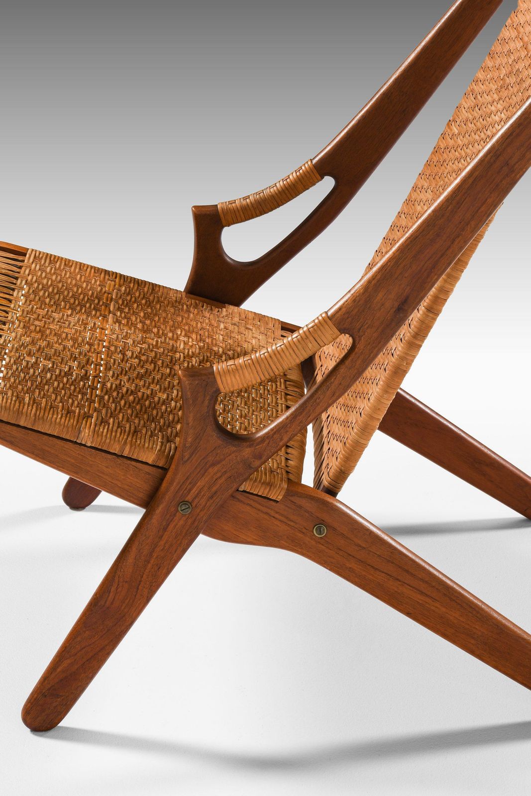 Easy Chair In Teak And Woven Cane By Arne Hovmand Olsen, 1950's photo vintage