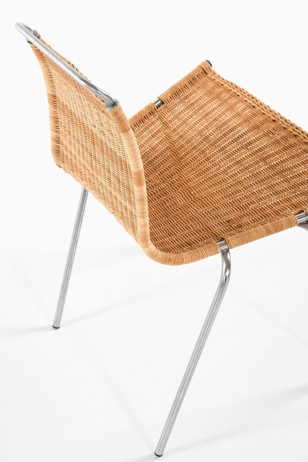 Set Of 8 Dining Chairs In Chromed Steel And Woven Cane By Poul Kjærholm, 1950's photo buy