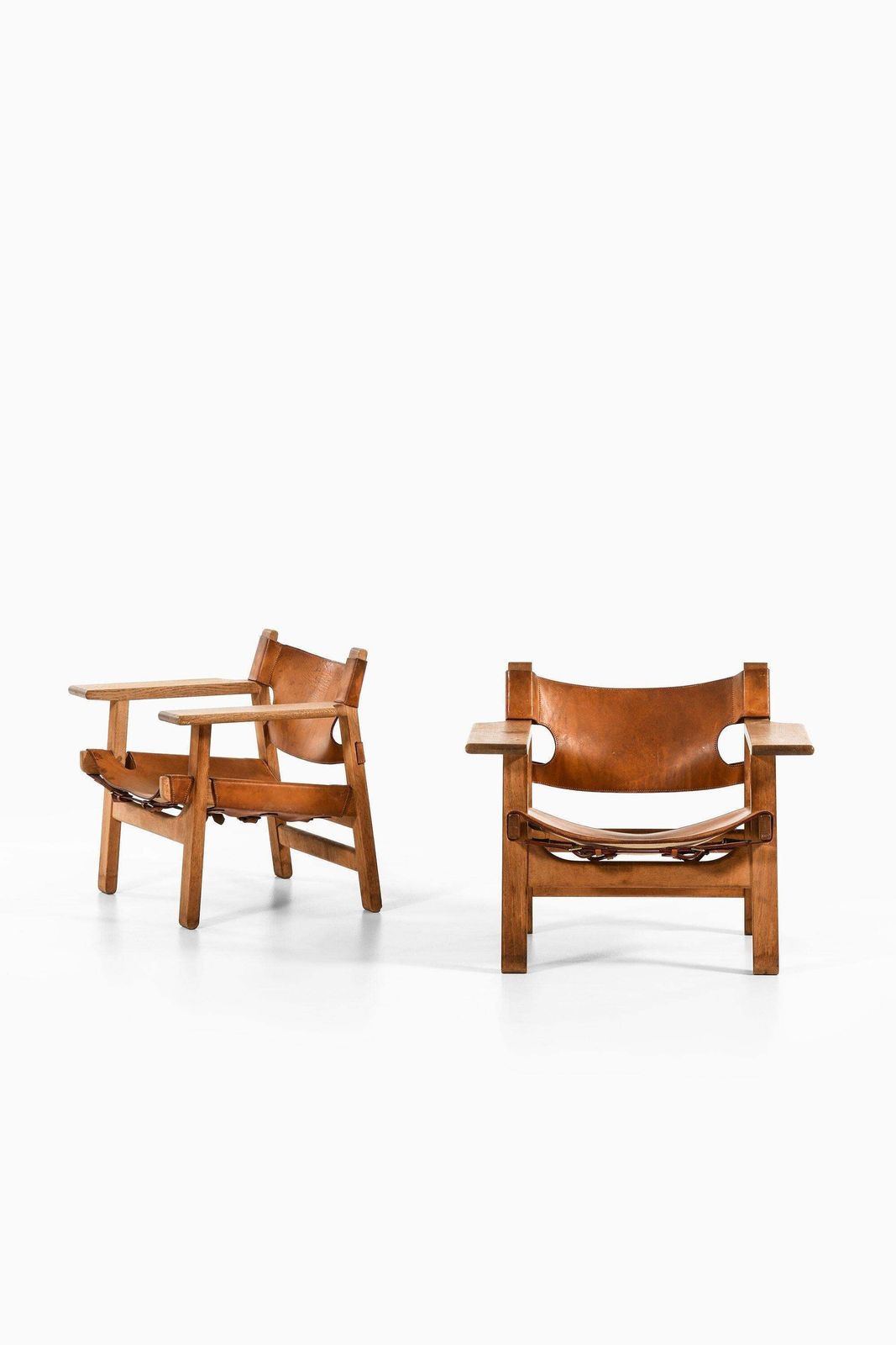 Pair Of Easy Chairs In Oak And Cognac Brown Leather By Børge Mogensen, 1950's photo Furniture