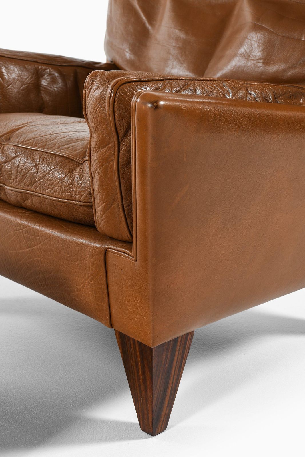 Easy Stool And Chair In Rosewood With Brown Leather By Illum Wikkelsø, 1960's photo vinterior
