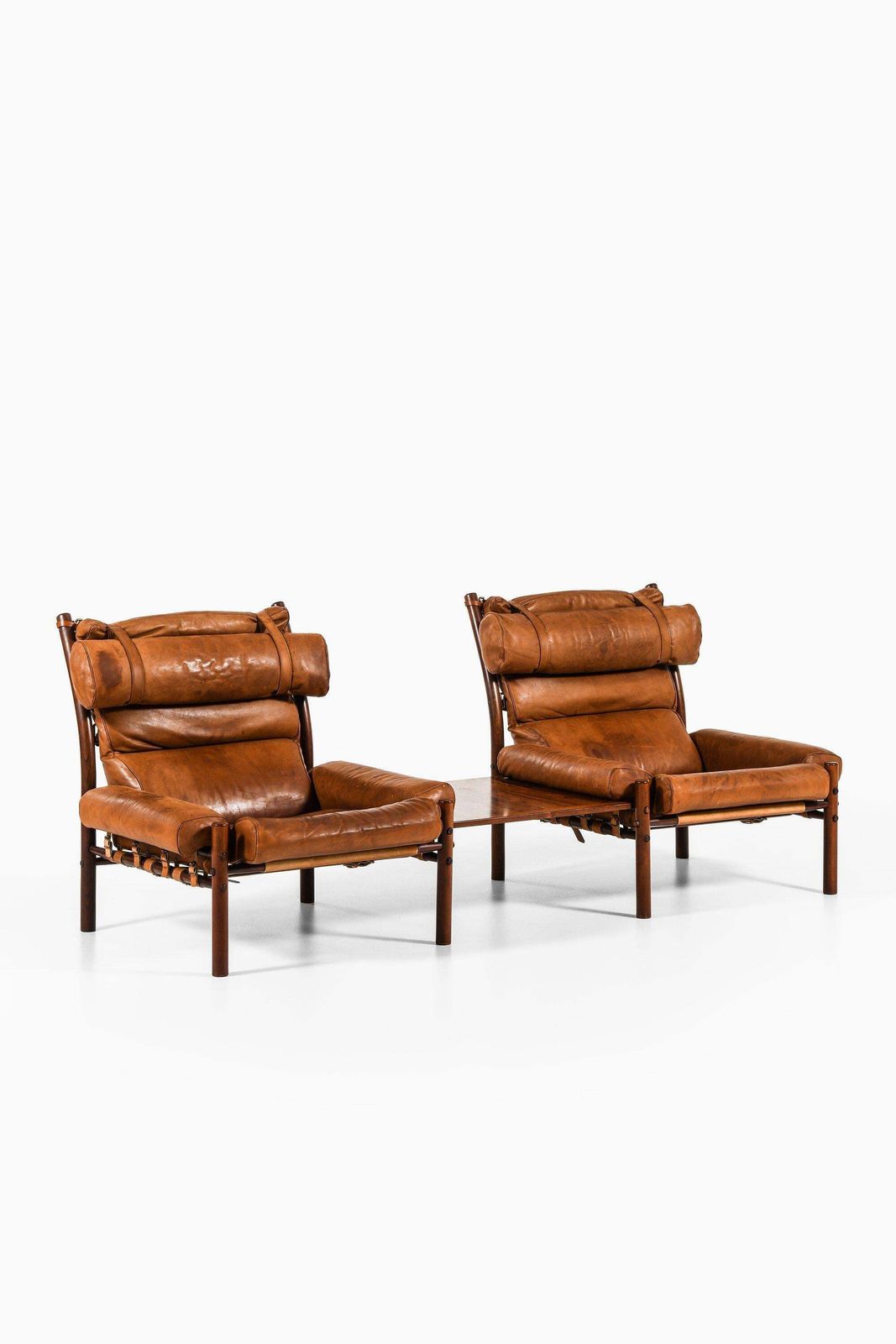 Pair Of Easy Chairs With Side Table In Beech And Leather By Arne Norell, 1960s photo furniture