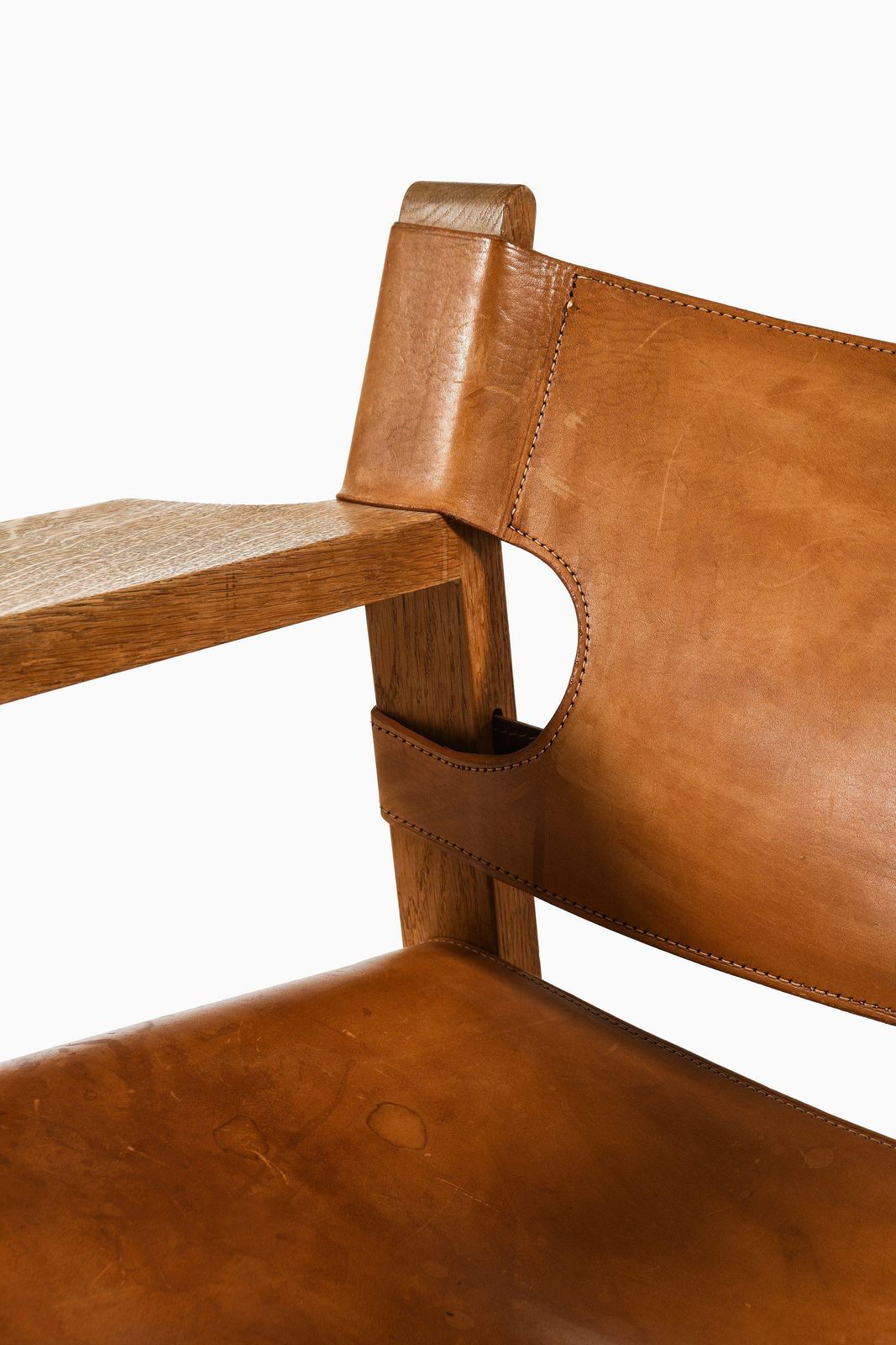 Pair Of Easy Chairs In Oak And Cognac Brown Leather By Børge Mogensen, 1950's photo buy