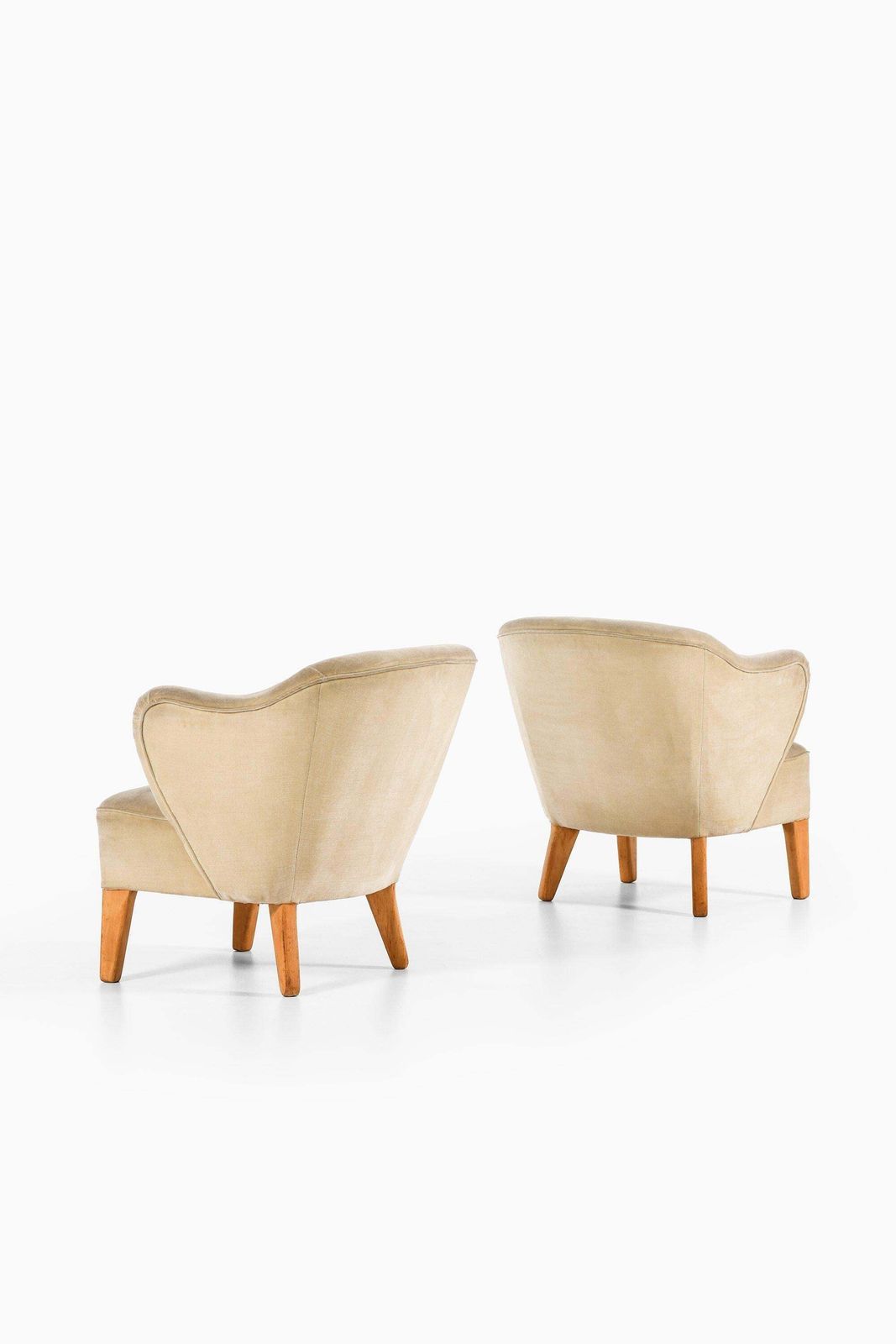 Pair Of Easy Chairs In Ash Legs With Velvet Mohair By Flemming Lassen, 1940's photo Furniture