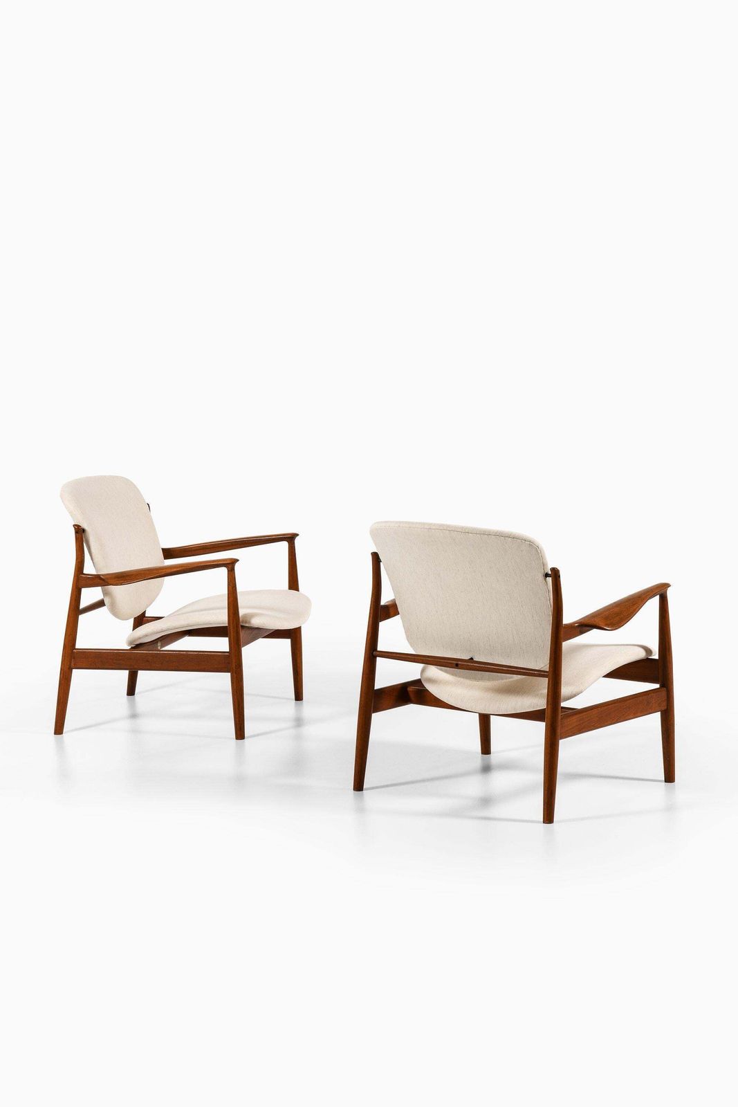 Pair Of Easy Chairs In Teak And Newly Reupholstered By Finn Juhl, 1956 photo for sale