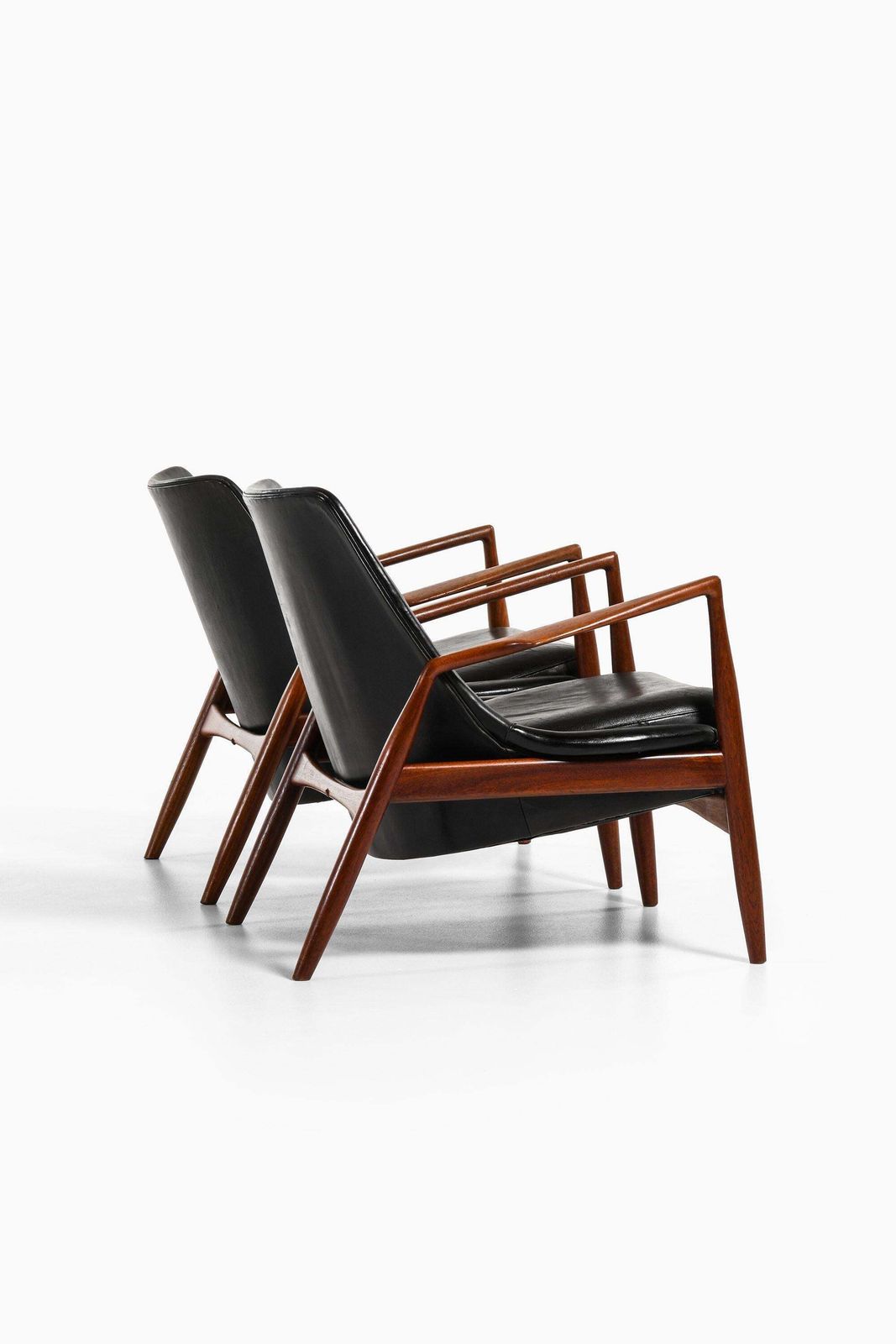 Pair Of Easy Chairs In Teak And Original Black Leather By Ib Kofod Larsen photo 25055.0