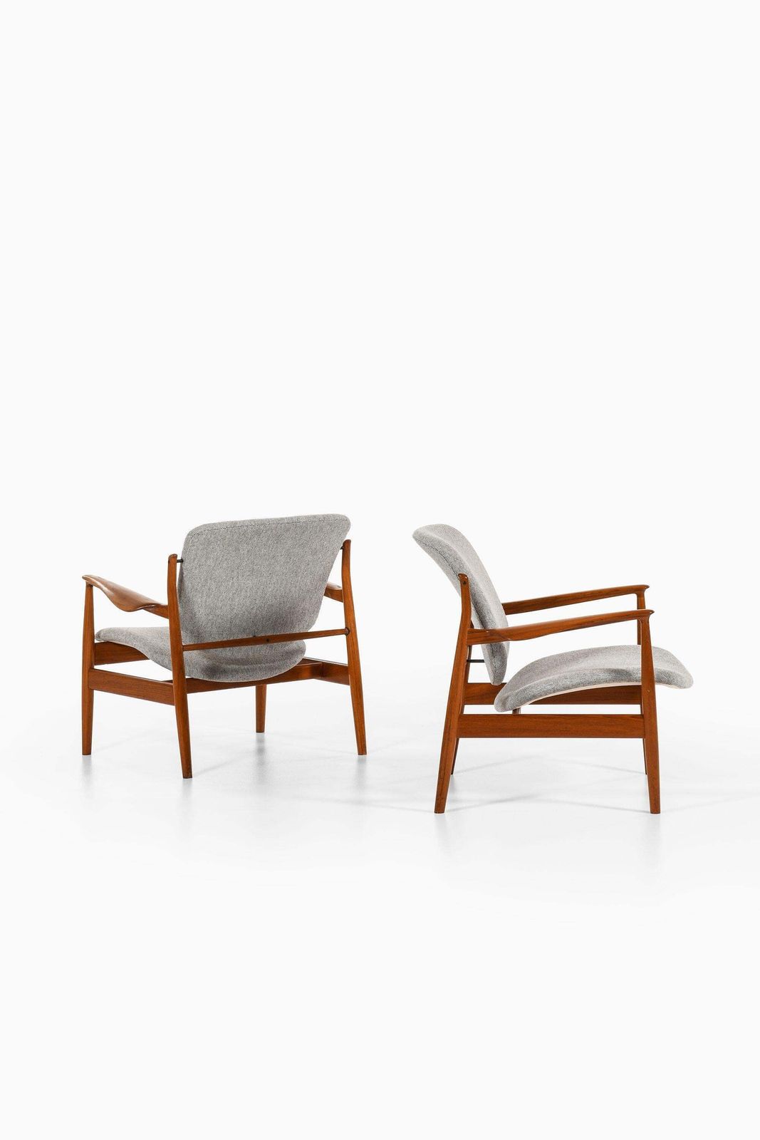 Pair Of Easy Chairs In Teak & Reupholstered In Kvadrat Fabric By Finn Juhl, 1956 photo for sale