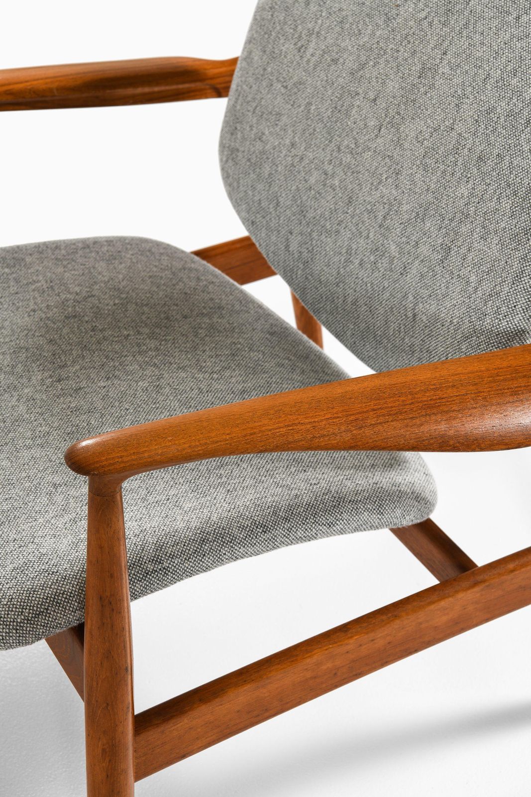photo for sale Pair Of Easy Chairs In Teak & Reupholstered In Kvadrat Fabric By Finn Juhl, 1956