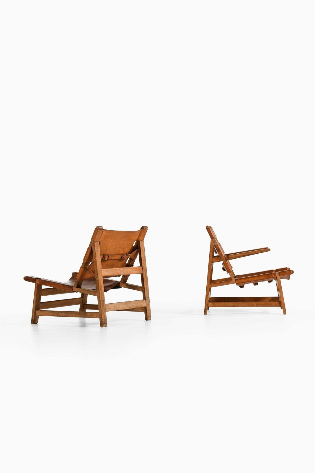 Pair Of Easy Chairs In Oak And Natural Grain Leather By Børge Mogensen, 1960's photo for sale