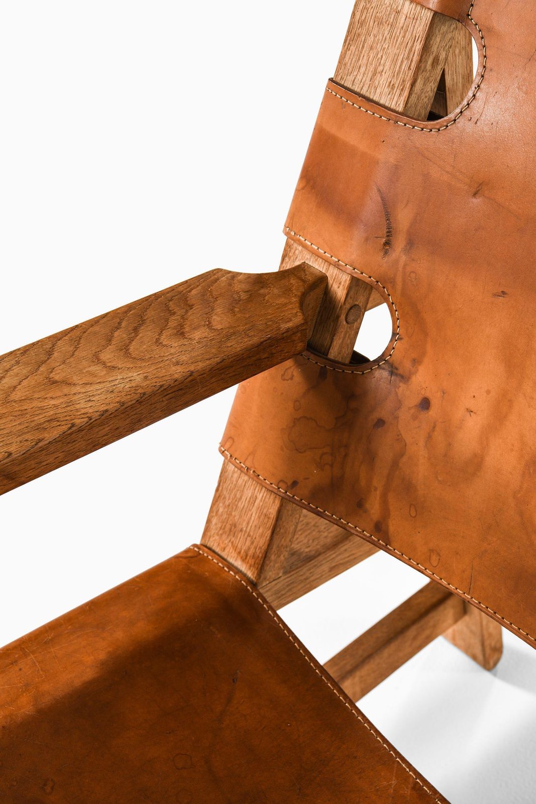 Furniture Pair Of Easy Chairs In Oak And Natural Grain Leather By Børge Mogensen, 1960's photo