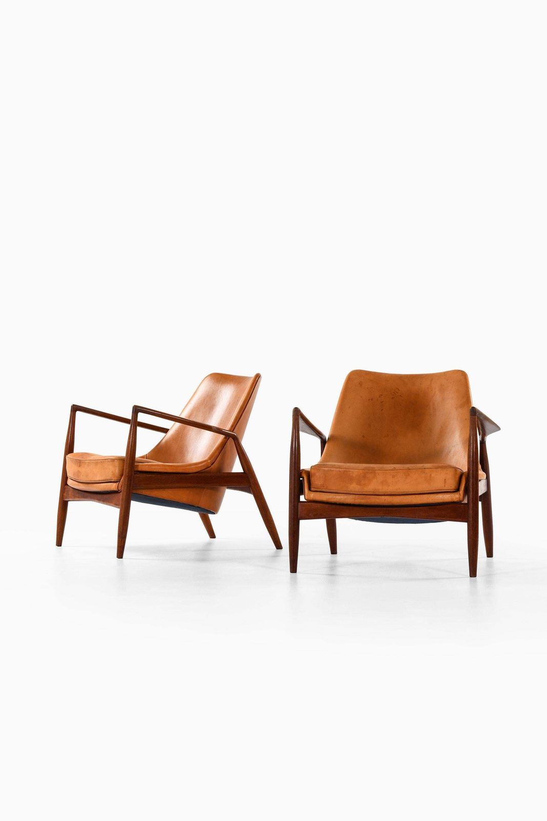 Pair Of Easy Chairs In Teak And Leather By Ib Kofod Larsen, 1950s photo furniture