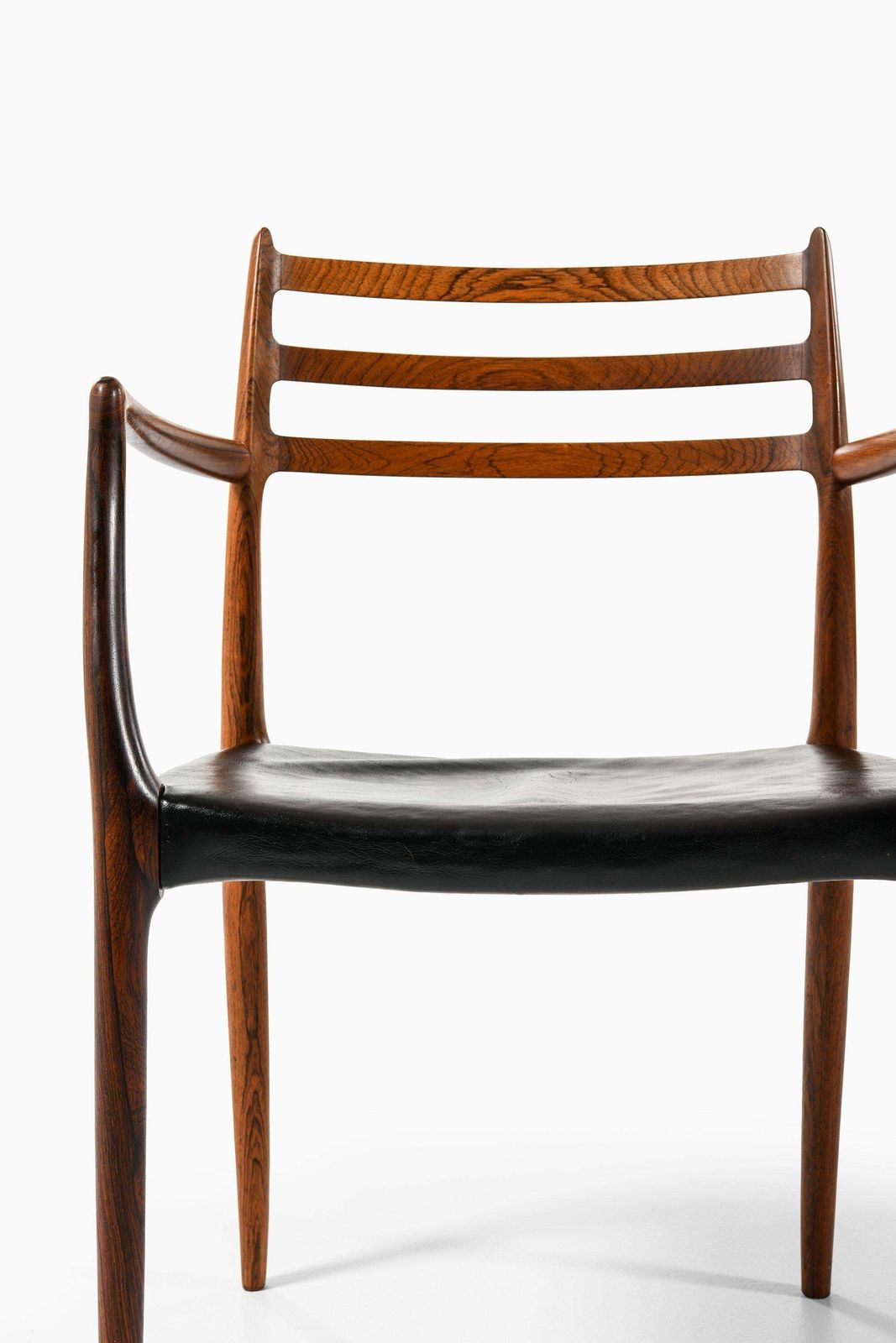 Set Of 10 Armchairs In Rosewood And Black Leather By Niels Otto Møller, 1960's photo for sale
