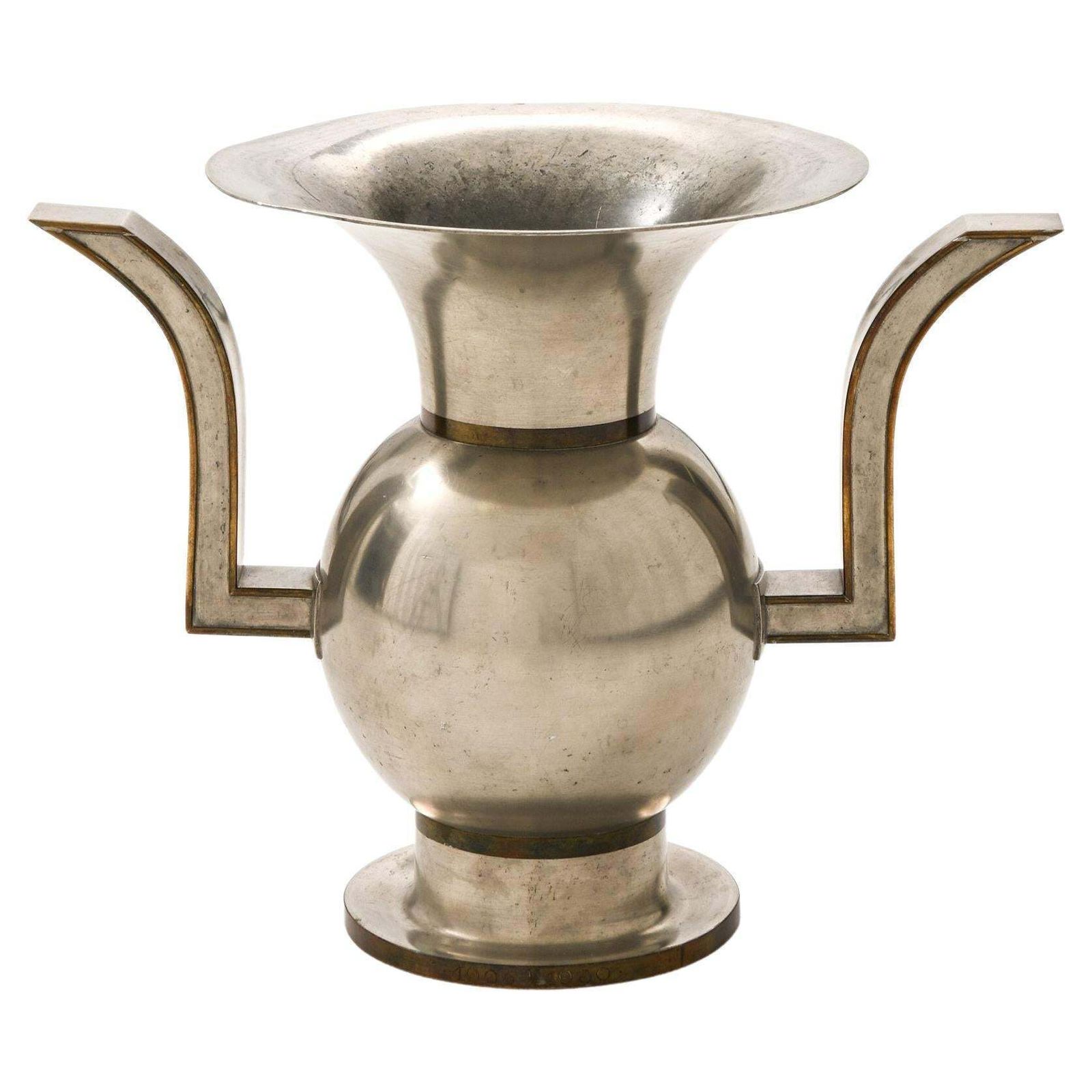 Vase In Pewter And Brass By Nils Fougstedt, 1929