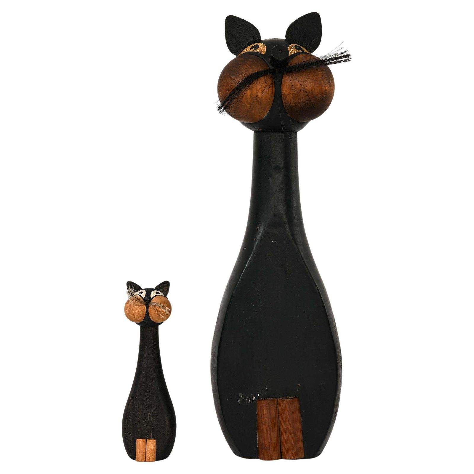 Pair Of Cats In Black Lacquered Wood By Laurids Lønborg, 1960's