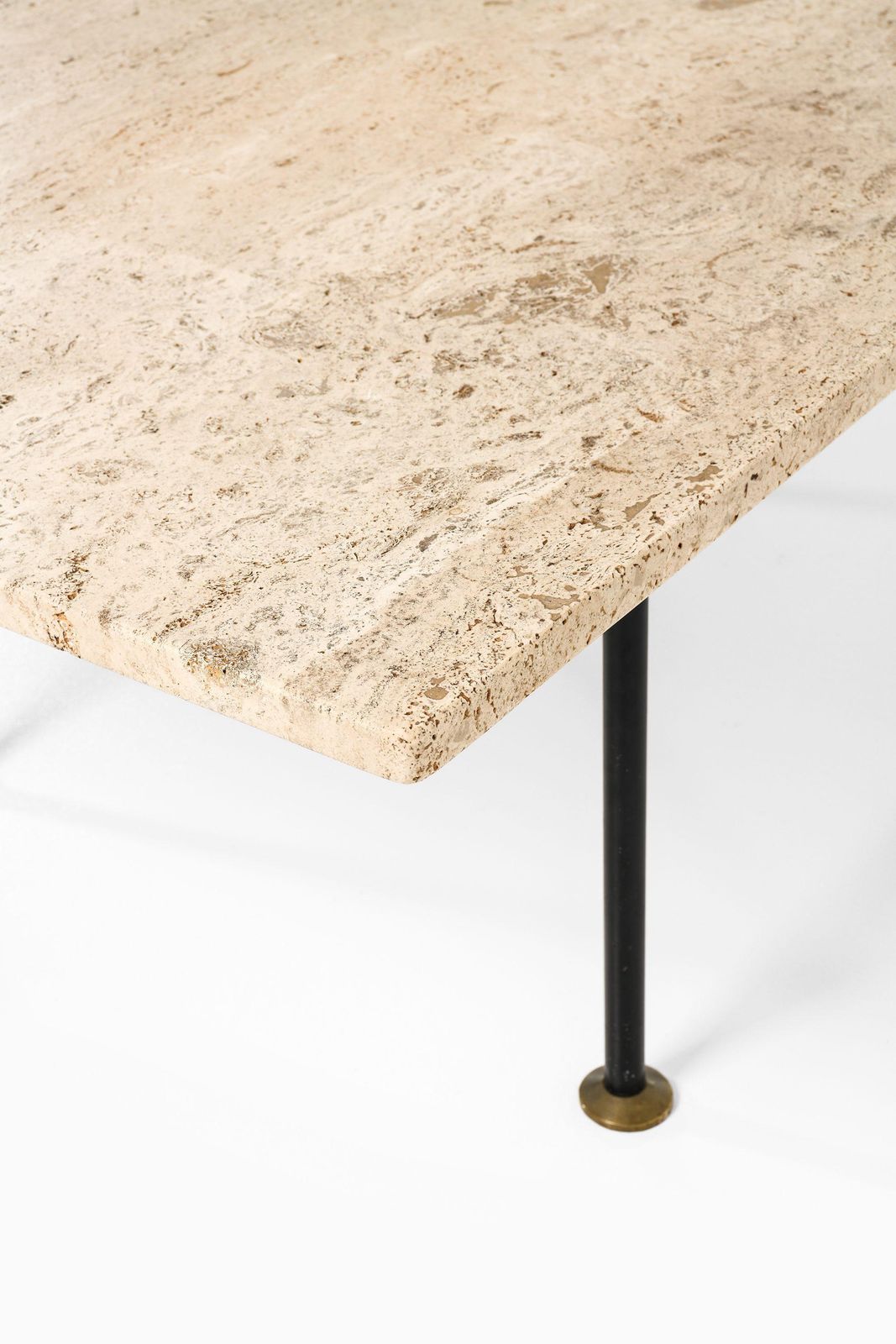 Coffee Table In Black Lacquered Metal, Brass And Travertine, 1960's photo buy