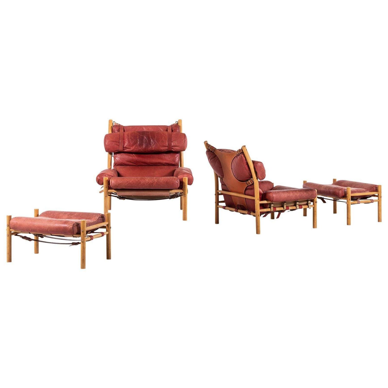 Arne Norell Inca Easy Chairs With Stools Produced By Arne Norell Ab In Sweden