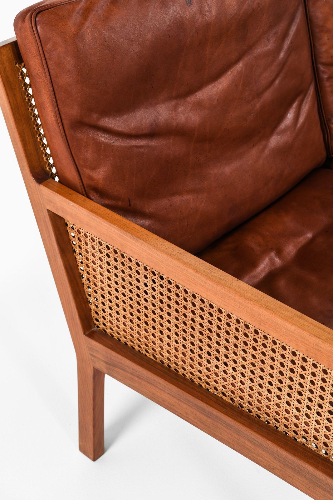 Sofa In Walnut, Cane And Original Leather By Bernt Petersen, 1964 photo for sale