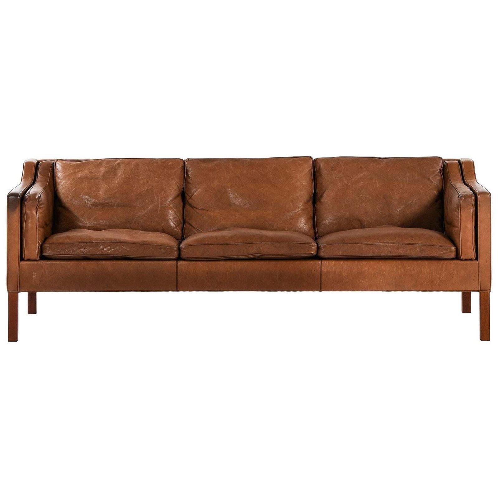 Sofa In Teak And Original Leather Model 2213 By Børge Mogensen, 1963