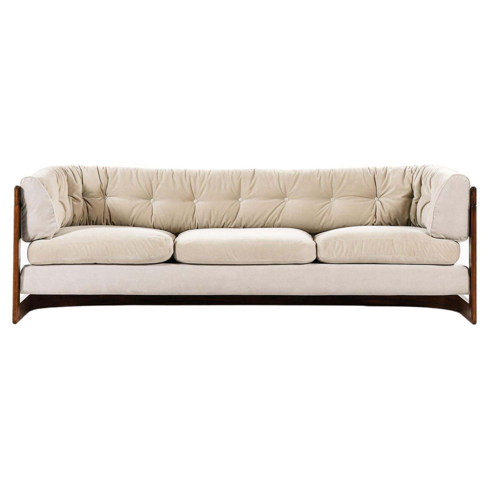 Three Seater Sofa In Velvet With Rosewood By Lennart Bender, 1970’s