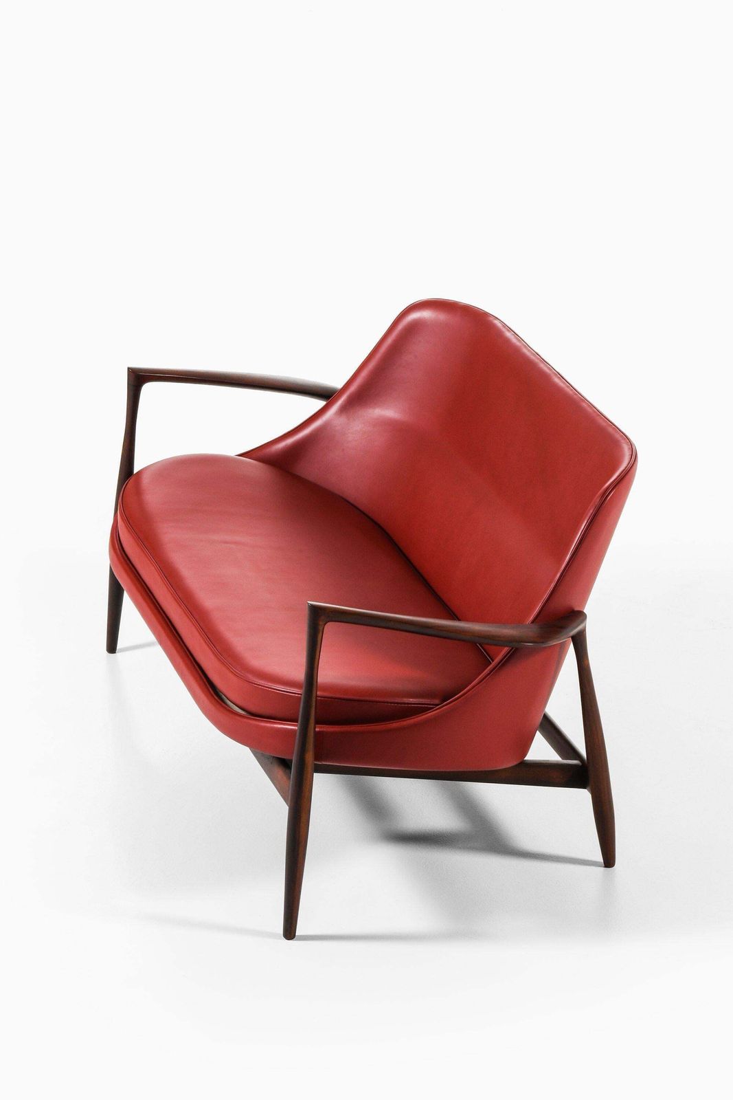 Sofa In Rosewood And Reupholstered In Burgundy Leather By Ib Kofod Larsen, 1956 photo for sale