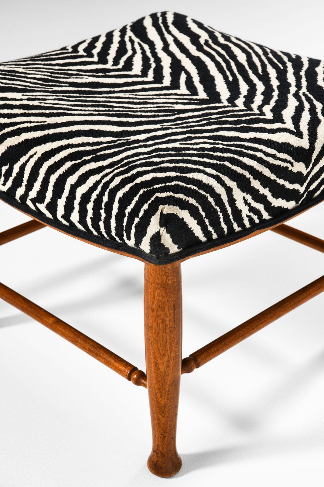 Stool In Mahogany And Reupholstered In Aino Aalto Fabric By Josef Frank, 1950's photo Furniture