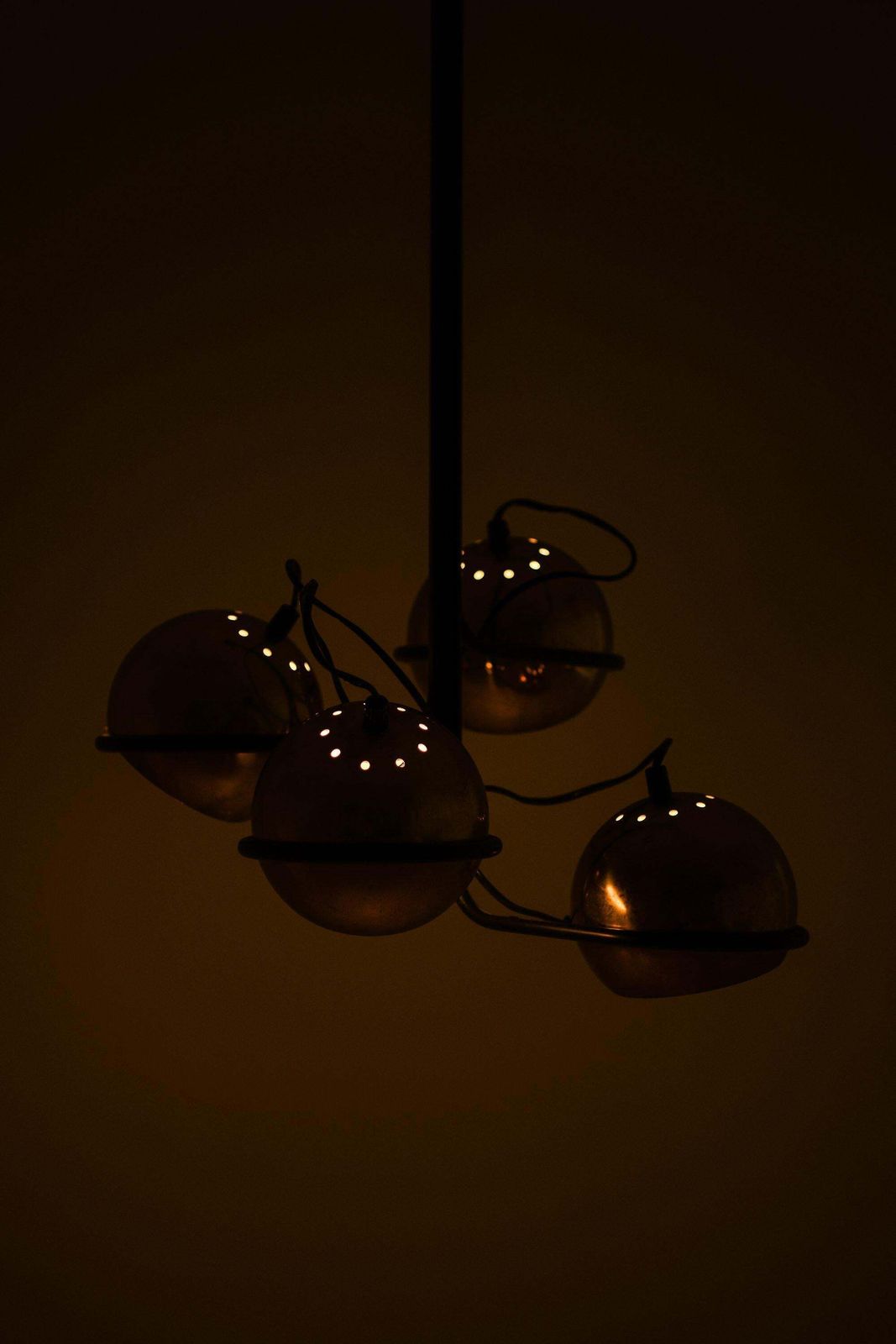Ceiling Lamp Pendant In Black Lacquered Metal And Brass, 1960's photo for sale