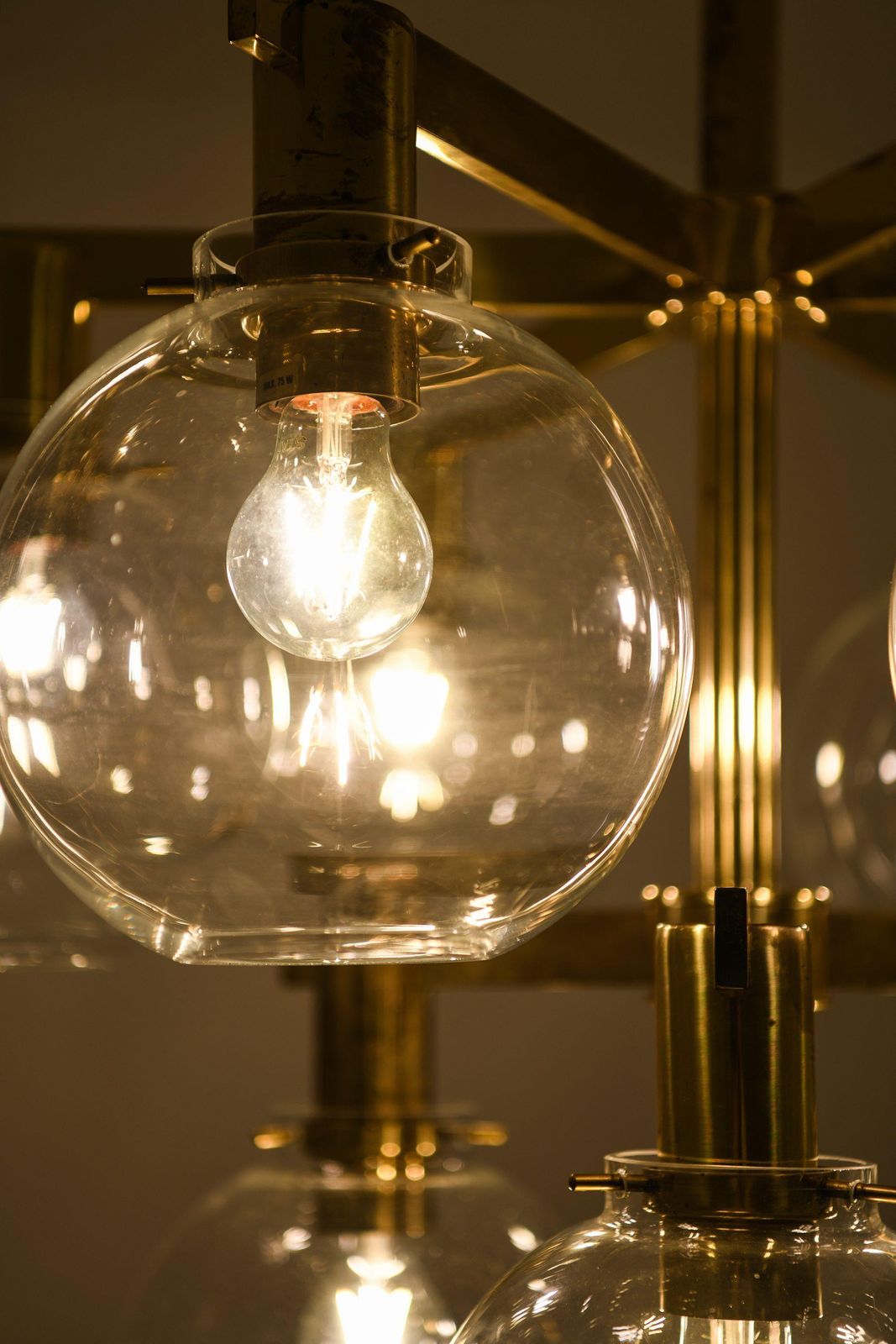 Small Ceiling Lamp Chandelier In Brass And Glass By Hans Agne Jakobsson, 1950's photo vinterior