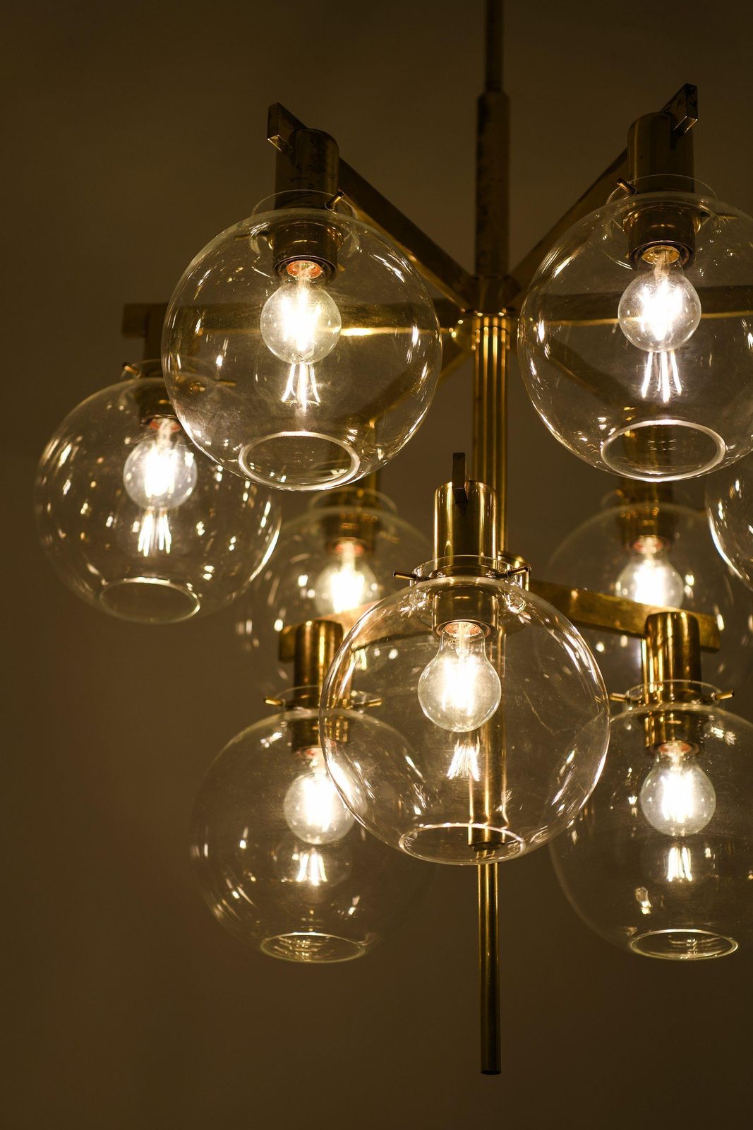 Small Ceiling Lamp Chandelier In Brass And Glass By Hans Agne Jakobsson, 1950's photo vintage
