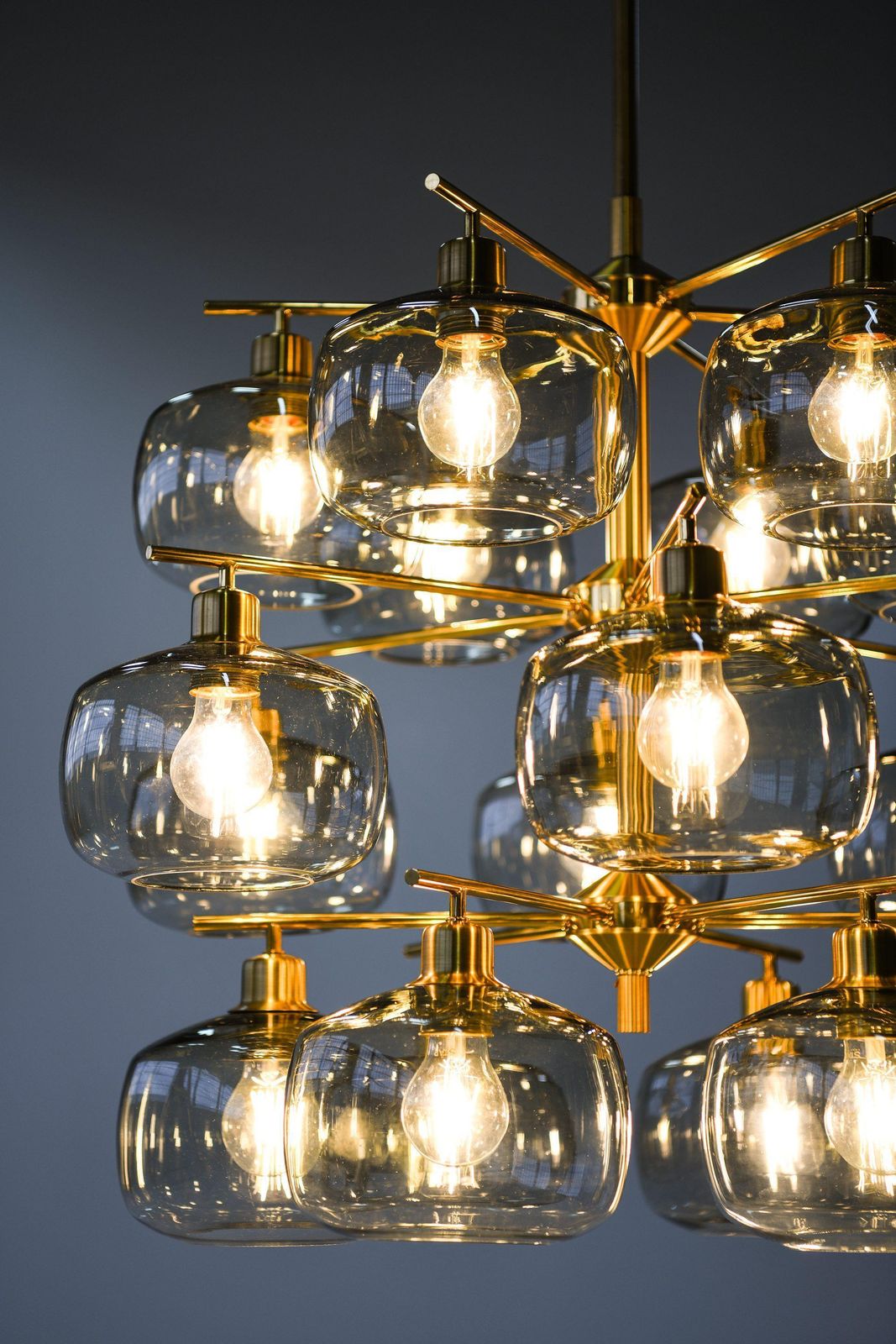 Large Ceiling Lamp In Brass And Glass By Holger Johansson, 1952 photo vinterior
