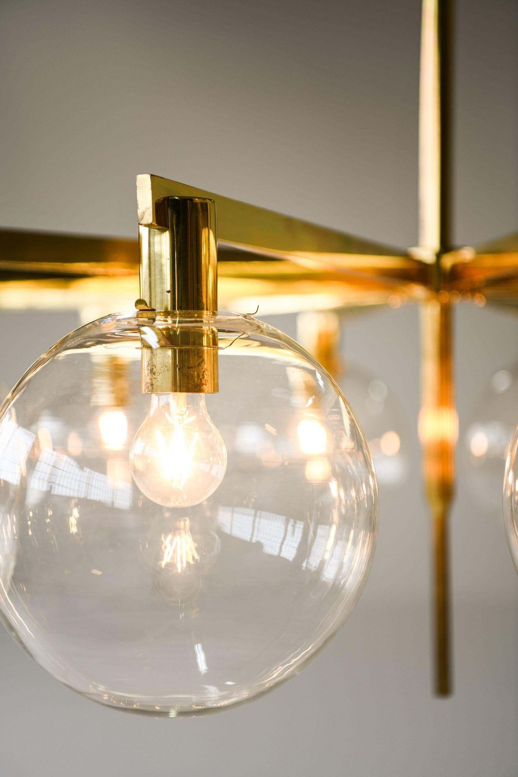 Lighting Big Ceiling Lamp In Brass & Original Clear Glass By Hans Agne Jakobsson, 1950's photo