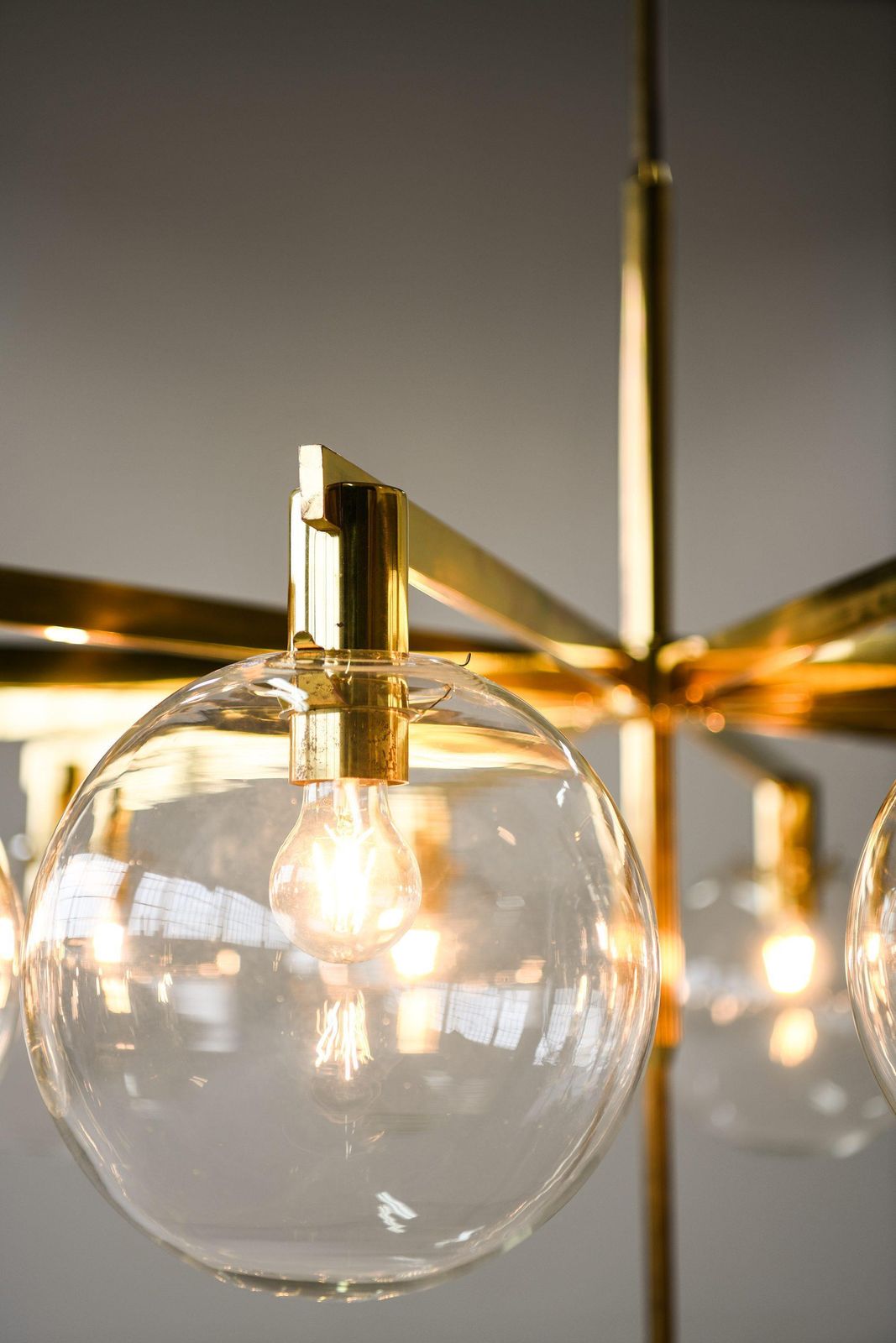 29744.0 Big Ceiling Lamp In Brass & Original Clear Glass By Hans Agne Jakobsson, 1950's photo