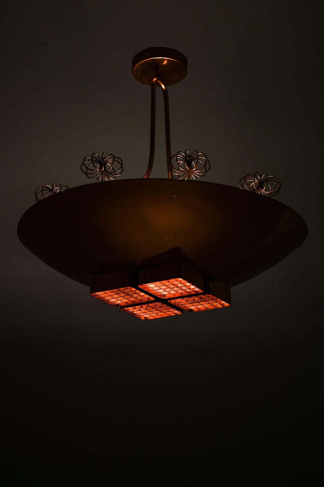 photo for sale Ceiling Lamp In Copper And Brass By Paavo Tynell, 1940's, Taito Oy