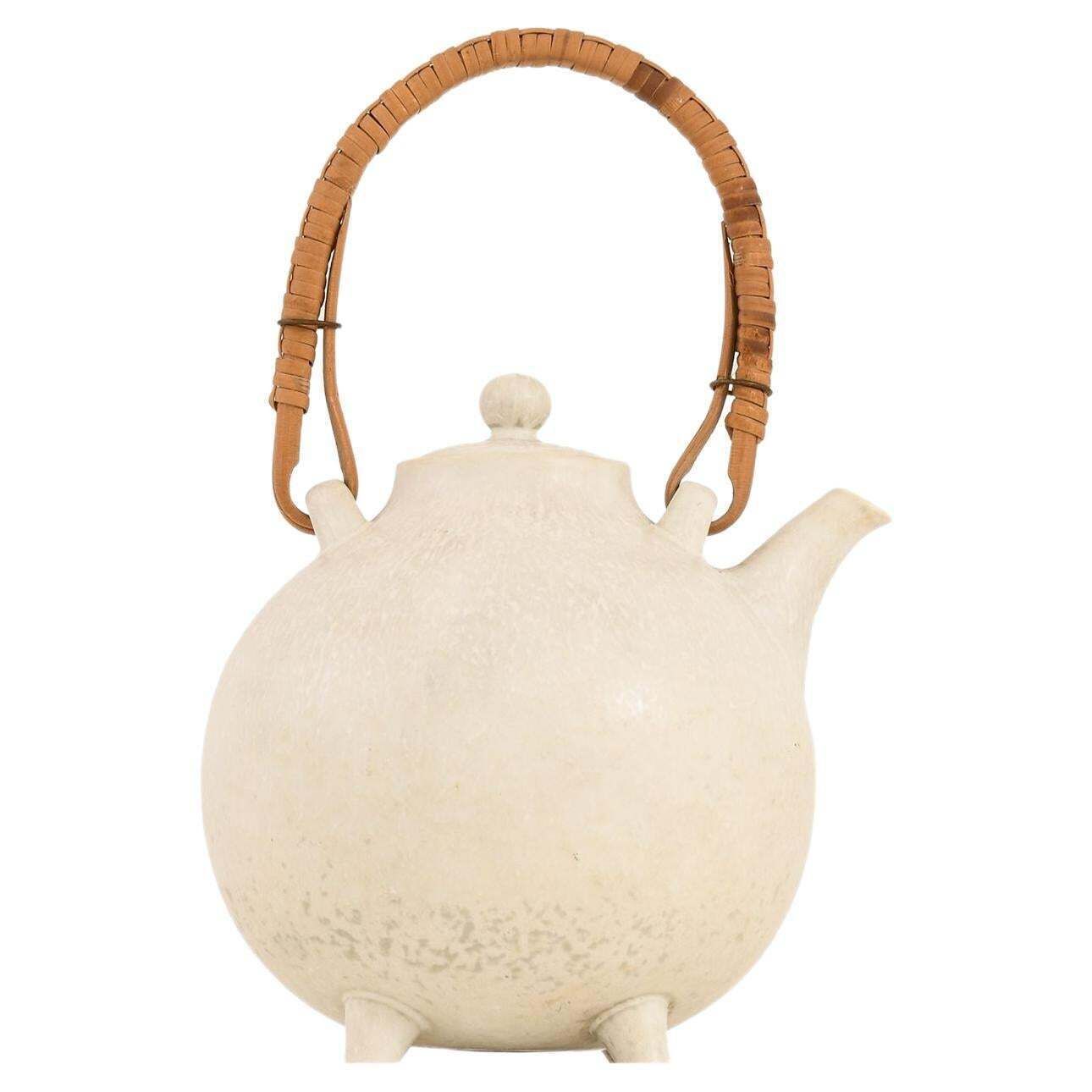 Teapot In Stoneware And Cane By Gunnar Nylund, 1960’s Rörstrand