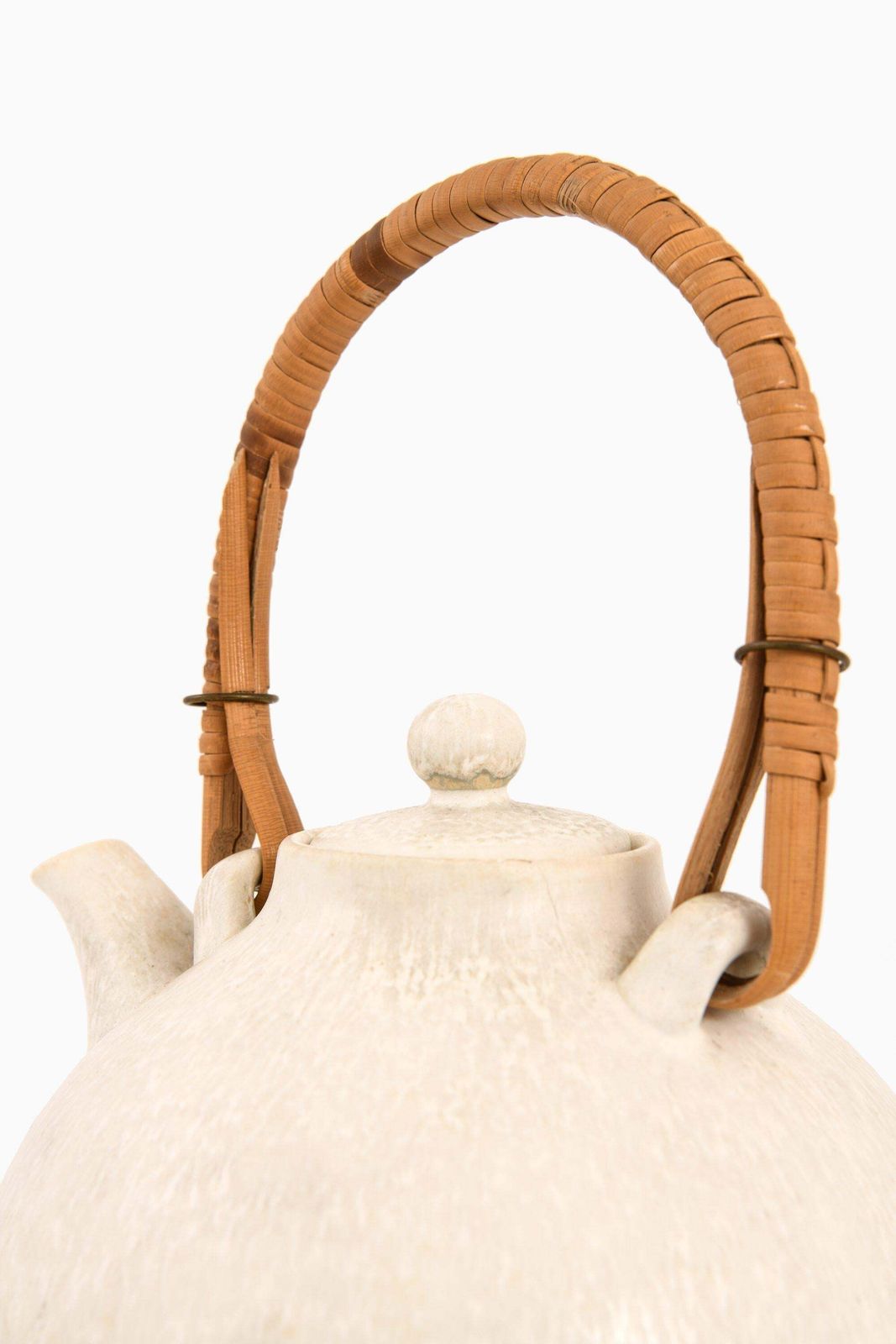 Teapot In Stoneware And Cane By Gunnar Nylund, 1960’s Rörstrand photo for sale
