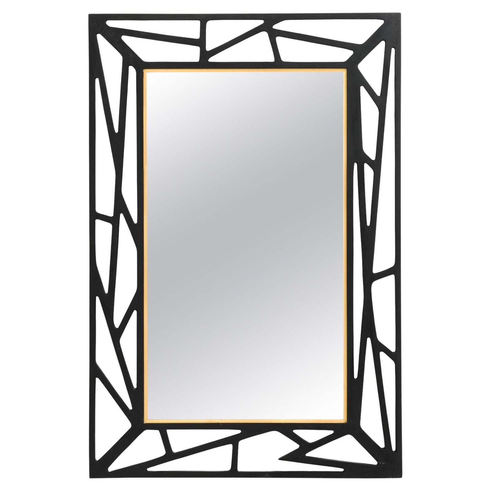 Konkret Mirror In Black Lacquered Wood Attributed To Yngve Ekström, 1950's