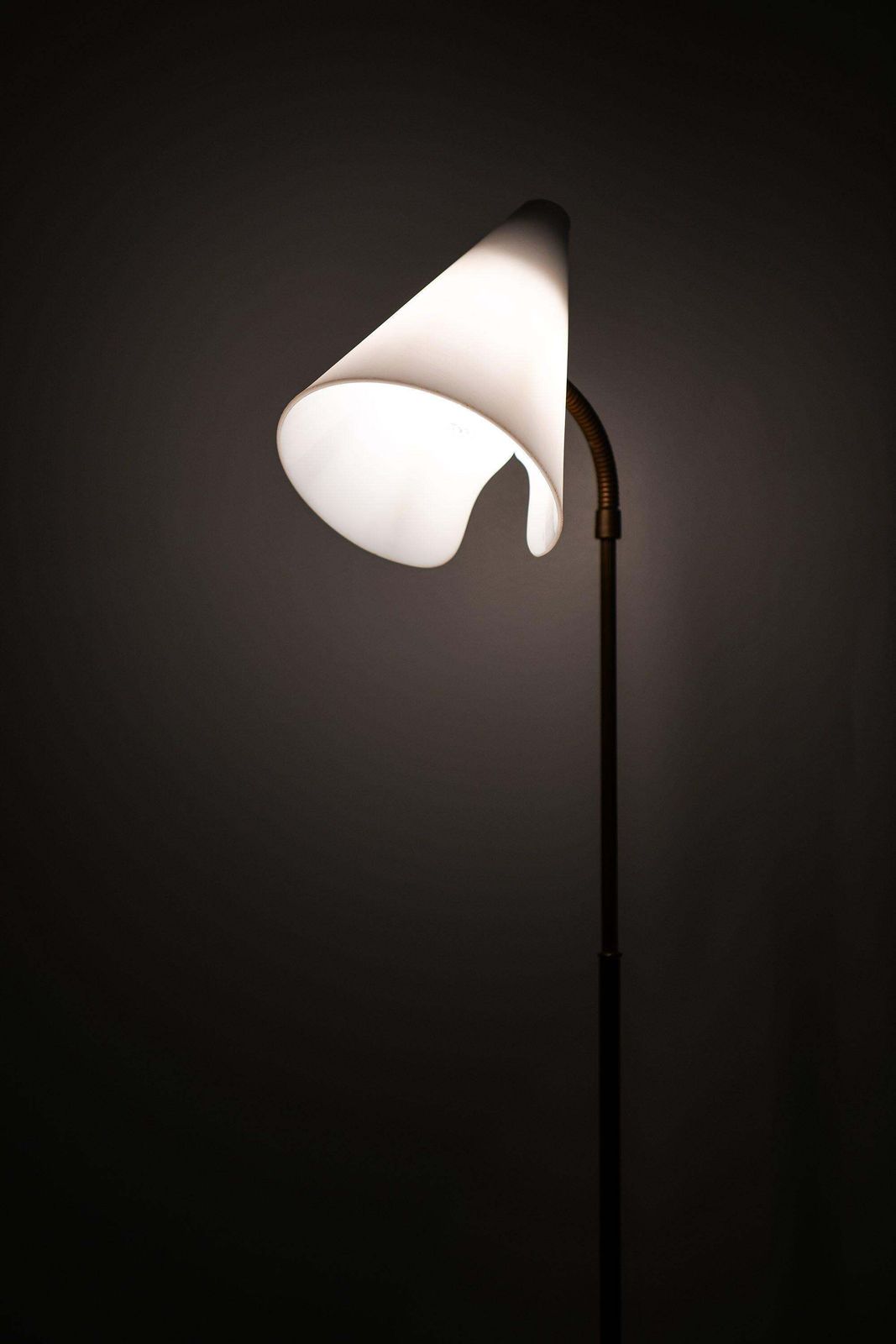 Rare Floor Lamp In Black Lacquered Metal, Brass And White Plastic, 1950’s photo 2973.0