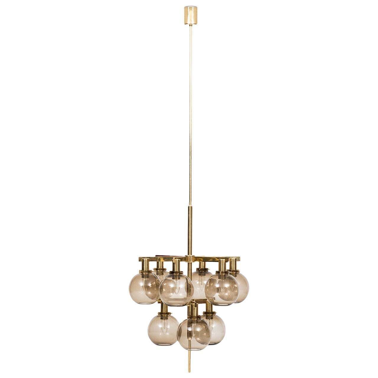 Hans Agne Jakobsson Ceiling Lamp Chandelier Pendant Brass Smoked Glass 1950 photo furniture