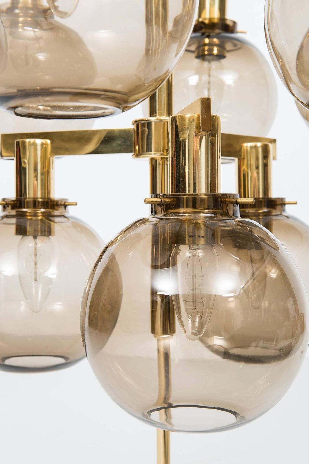Hans Agne Jakobsson Ceiling Lamp Chandelier Pendant Brass Smoked Glass 1950 photo 8069.0