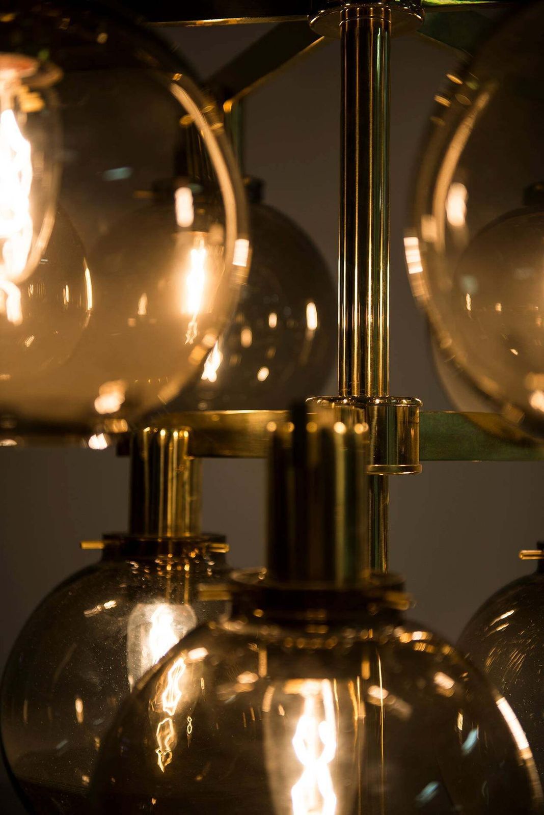 photo furniture Hans Agne Jakobsson Ceiling Lamp Chandelier Pendant Brass Smoked Glass 1950