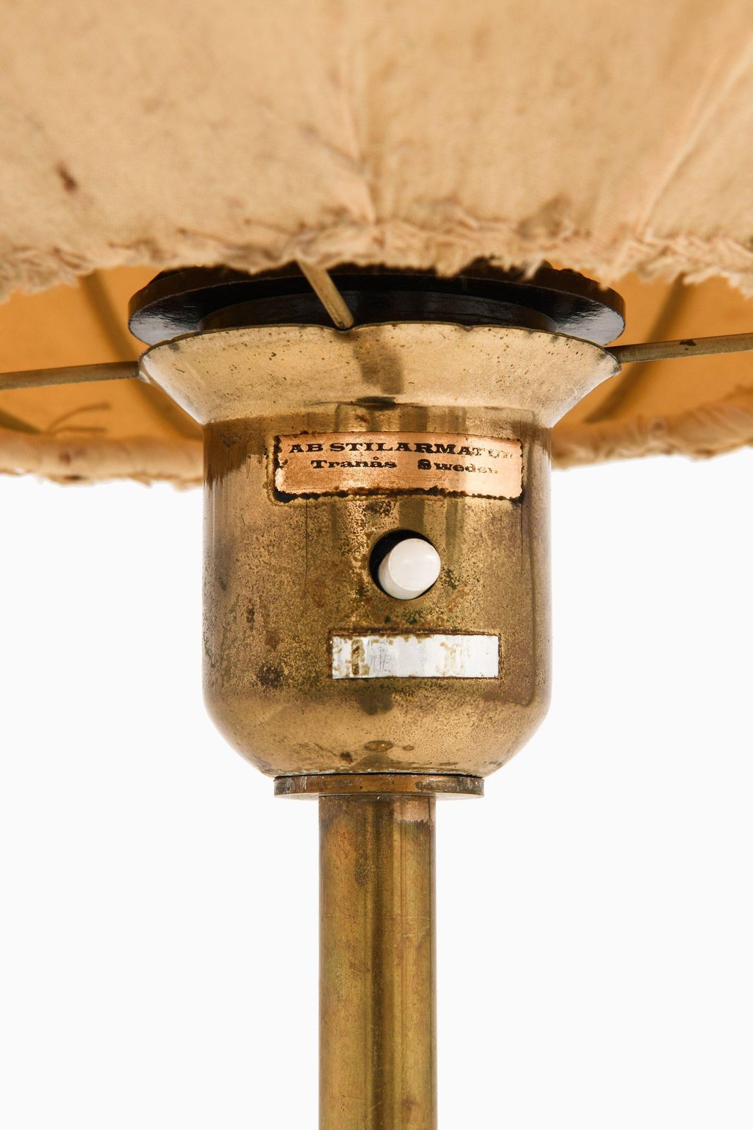 Rare Floor Lamp In Brass And Fabric Shade, 1950’s photo for sale