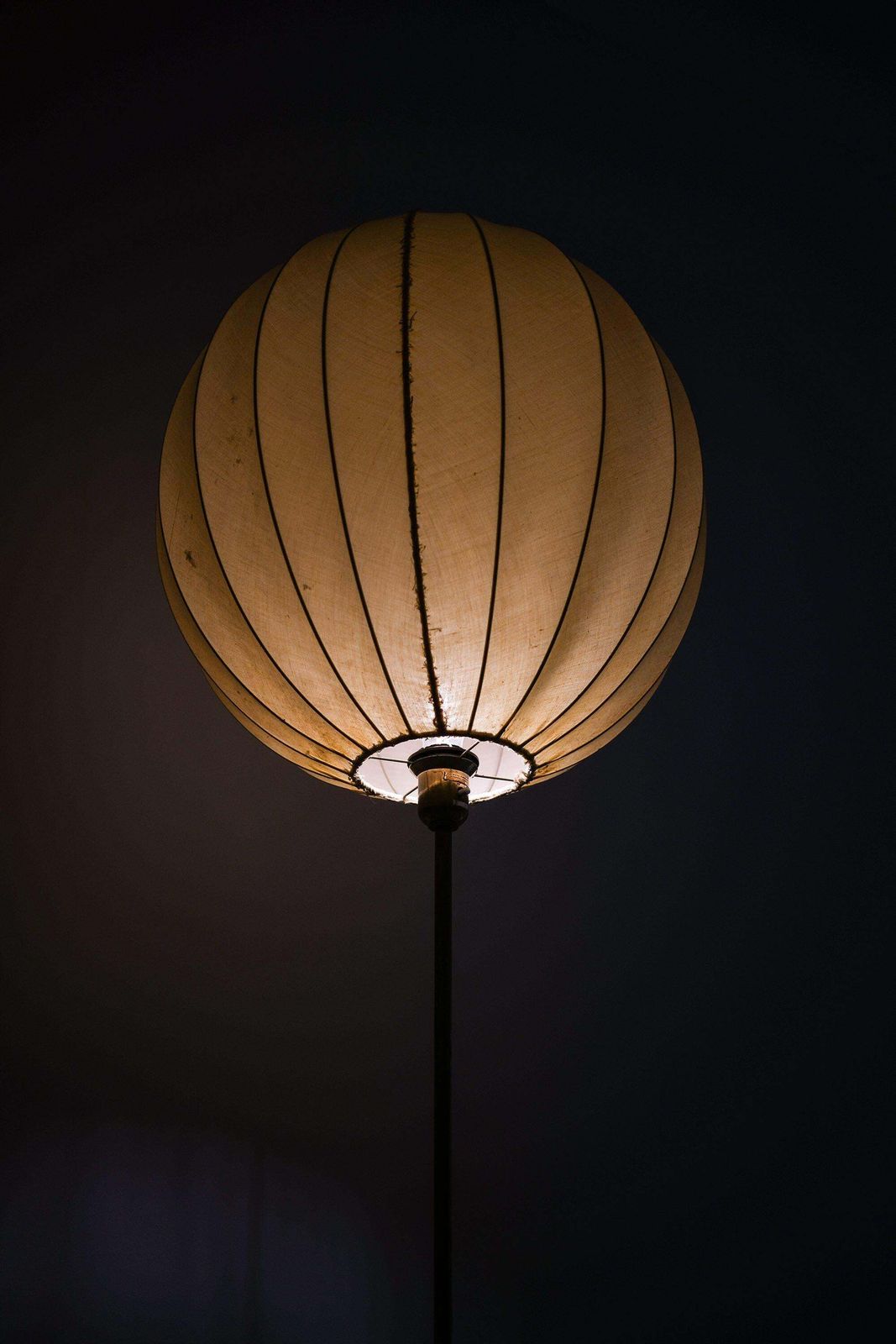 Rare Floor Lamp In Brass And Fabric Shade, 1950’s photo vintage