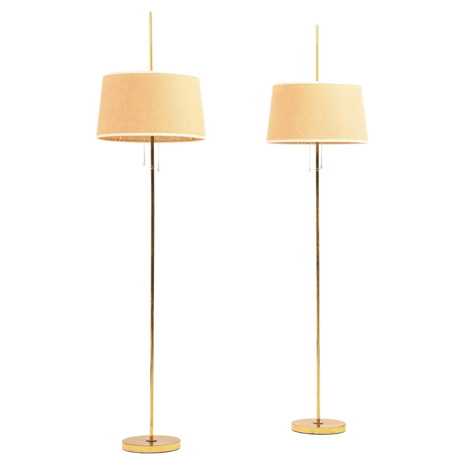 Floor Lamps In Brass And Original Lamp Shades By Hans Agne Jakobsson, 1950's