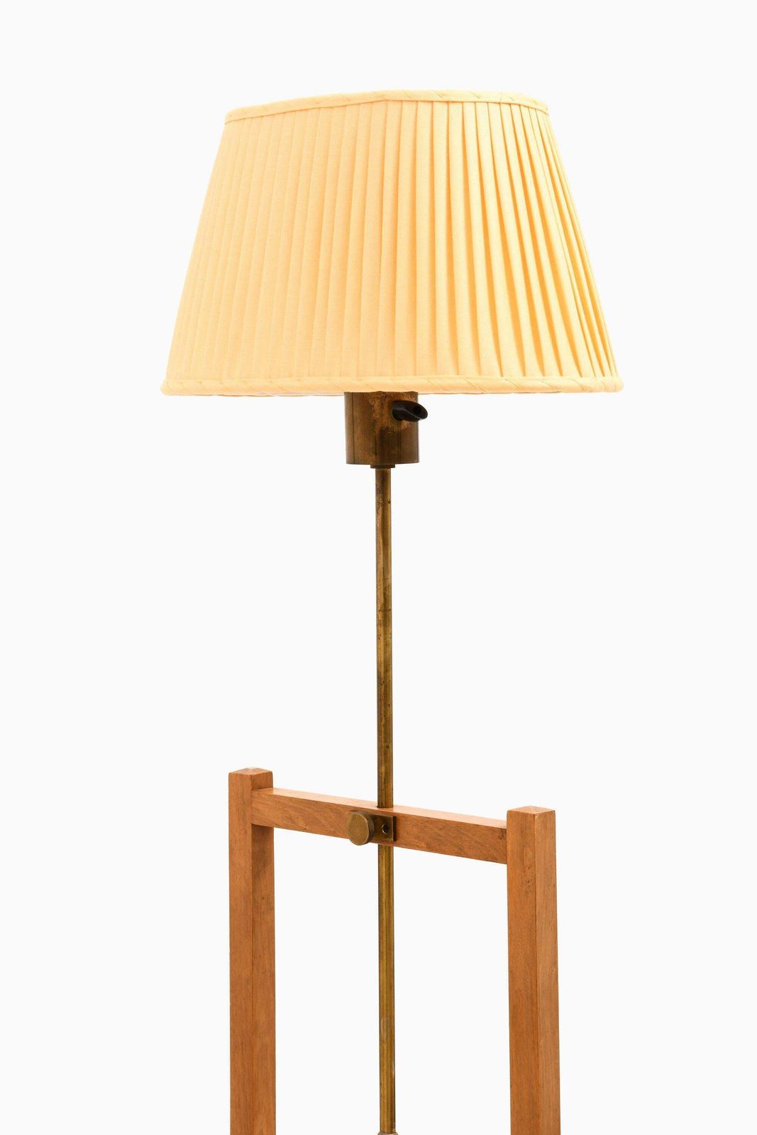 Pair Of Floor Lamps In Cherrywood, Brass And Lamp Shades By Josef Frank, 1950's photo for sale
