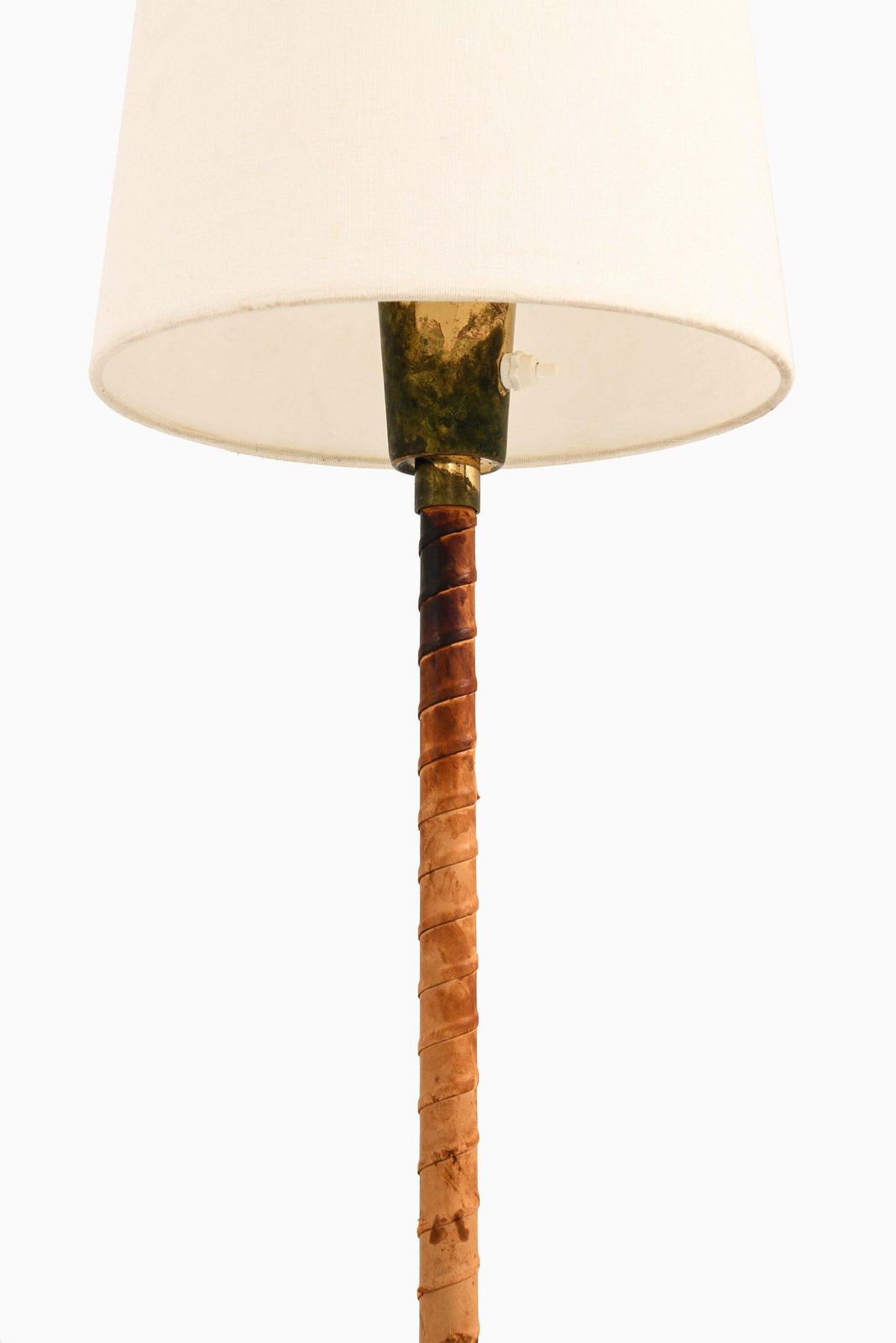 Floor Lamps In Leather, Brass And Lamp Shades By Lisa Johansson Pape, 1950's photo for sale