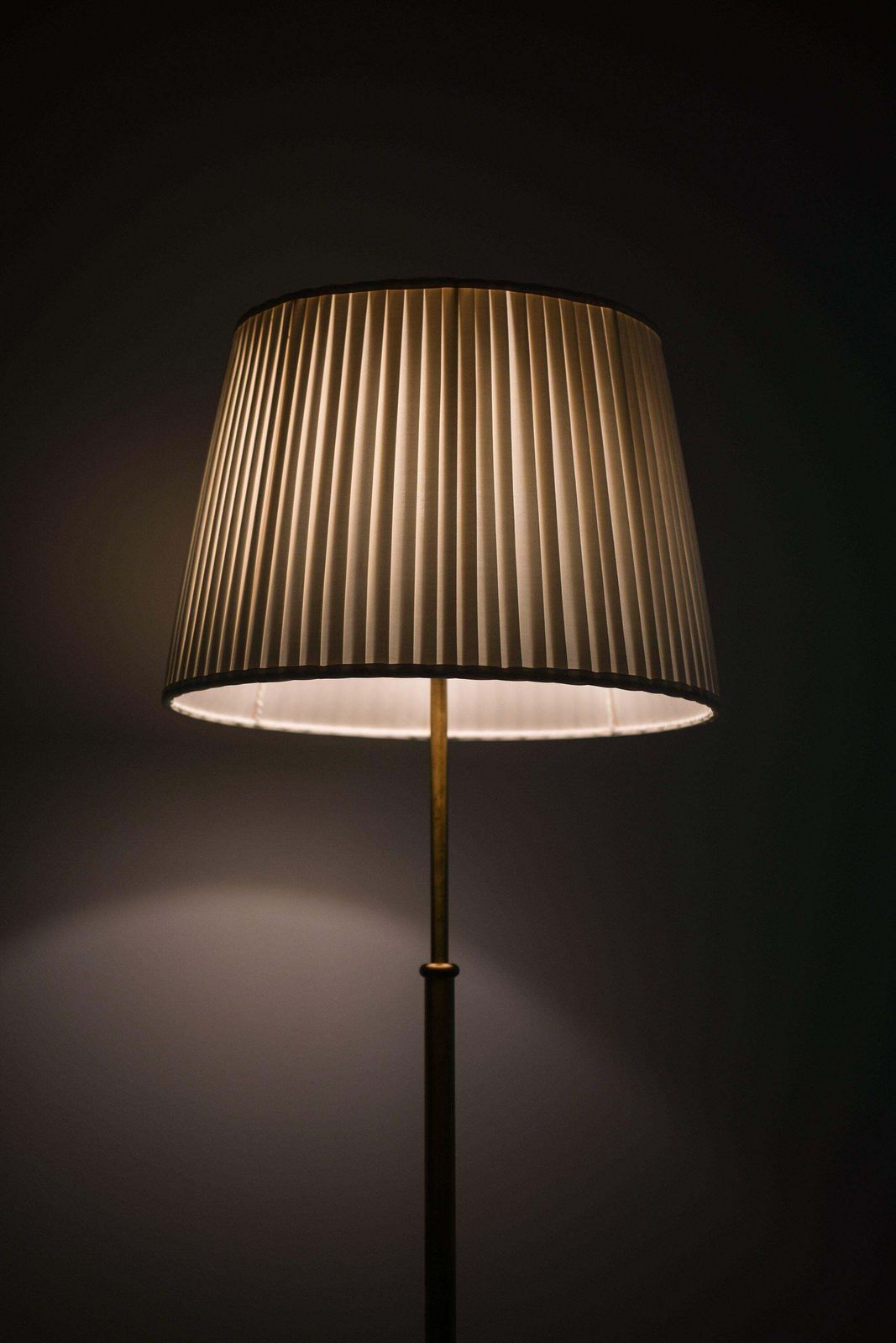 Pair Of Height Adjustable Floor Lamps In Brass And Original Lamp Shade, 1950's photo 10617.0