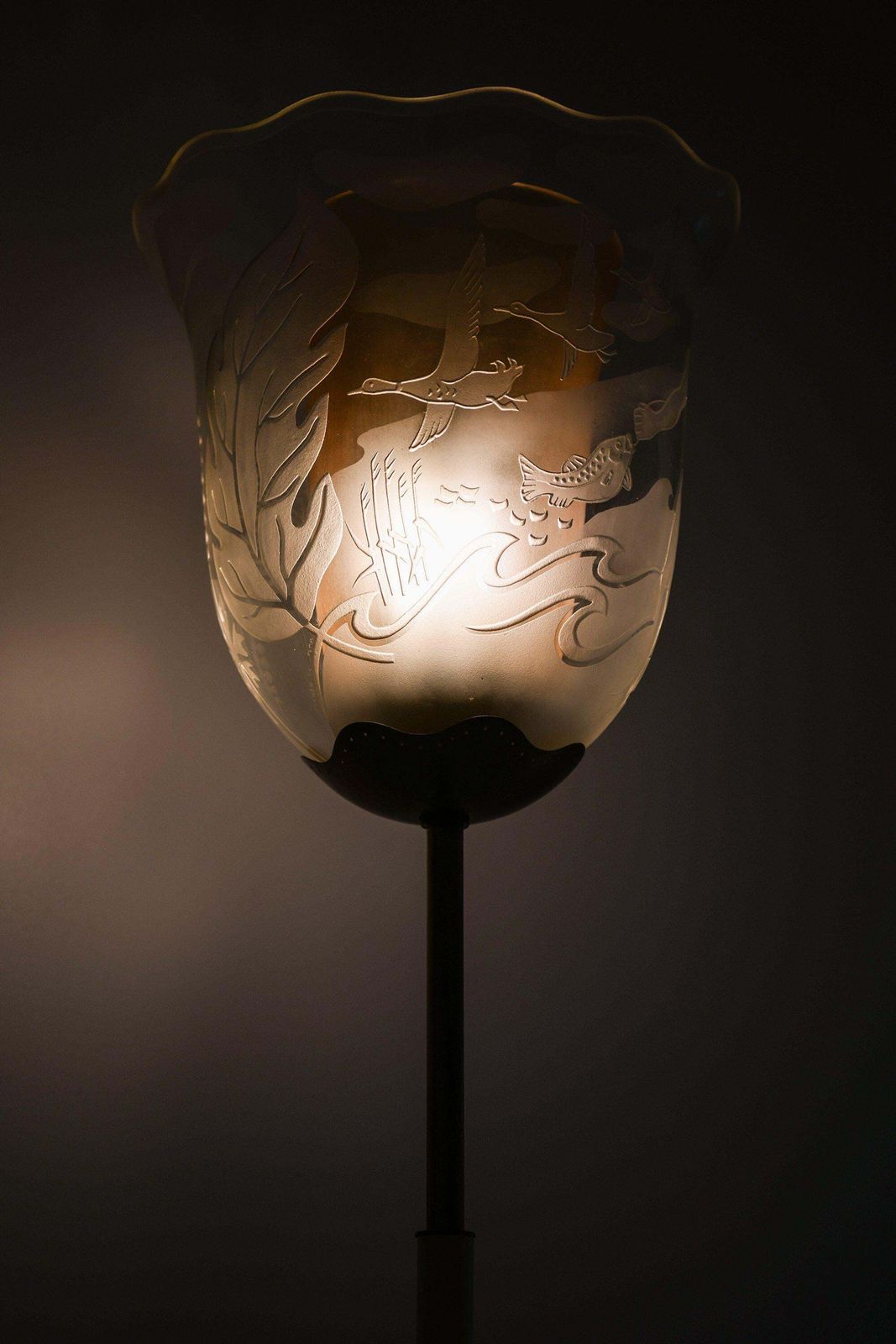 10617.0 Floor Lamp In Double Glass Shades And Brass By Bo Notini, 1940’s photo