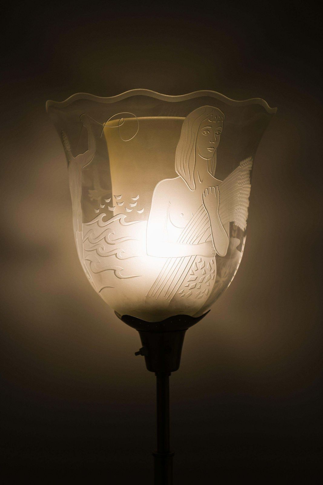 Floor Lamp In Brass And Double Glass Shades By Bo Notini, 1940’s photo vintage