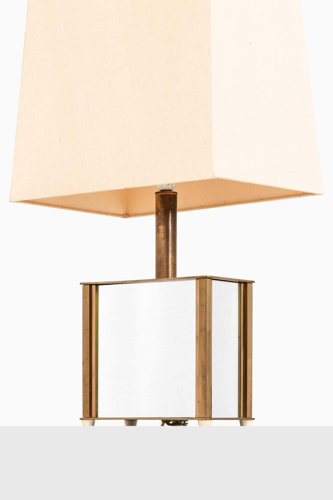 Pair Of Bergboms Table Lamps In Brass, Mirrored Glass And Silk Shades, 1970's photo 5096.0